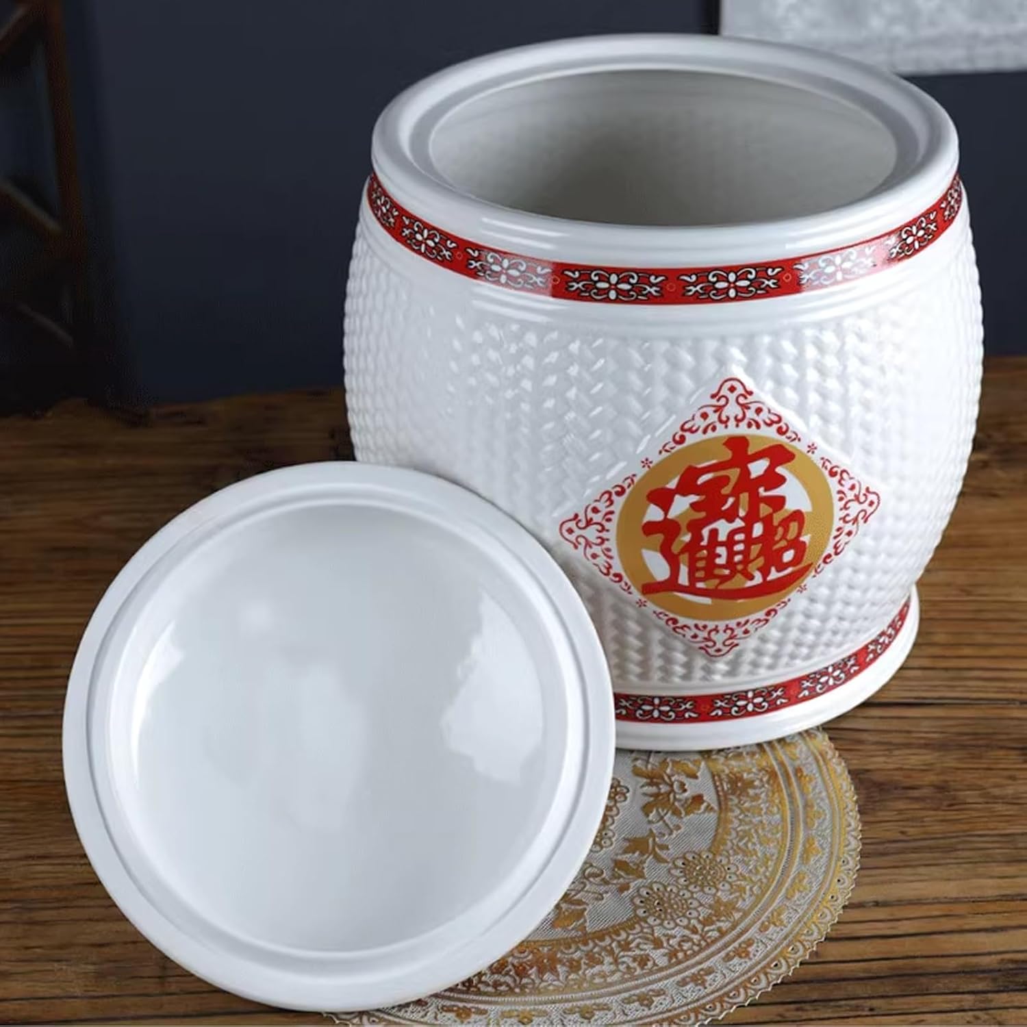 JKGHK Rice Container, Large Ceramic Jar for Rice, Storage Containers with Lid, Rice Dispenser Airtight Storage Bucket, for Rice, Soybeans, Corn, Flour, Oatmeal(Yellow C,5kg)