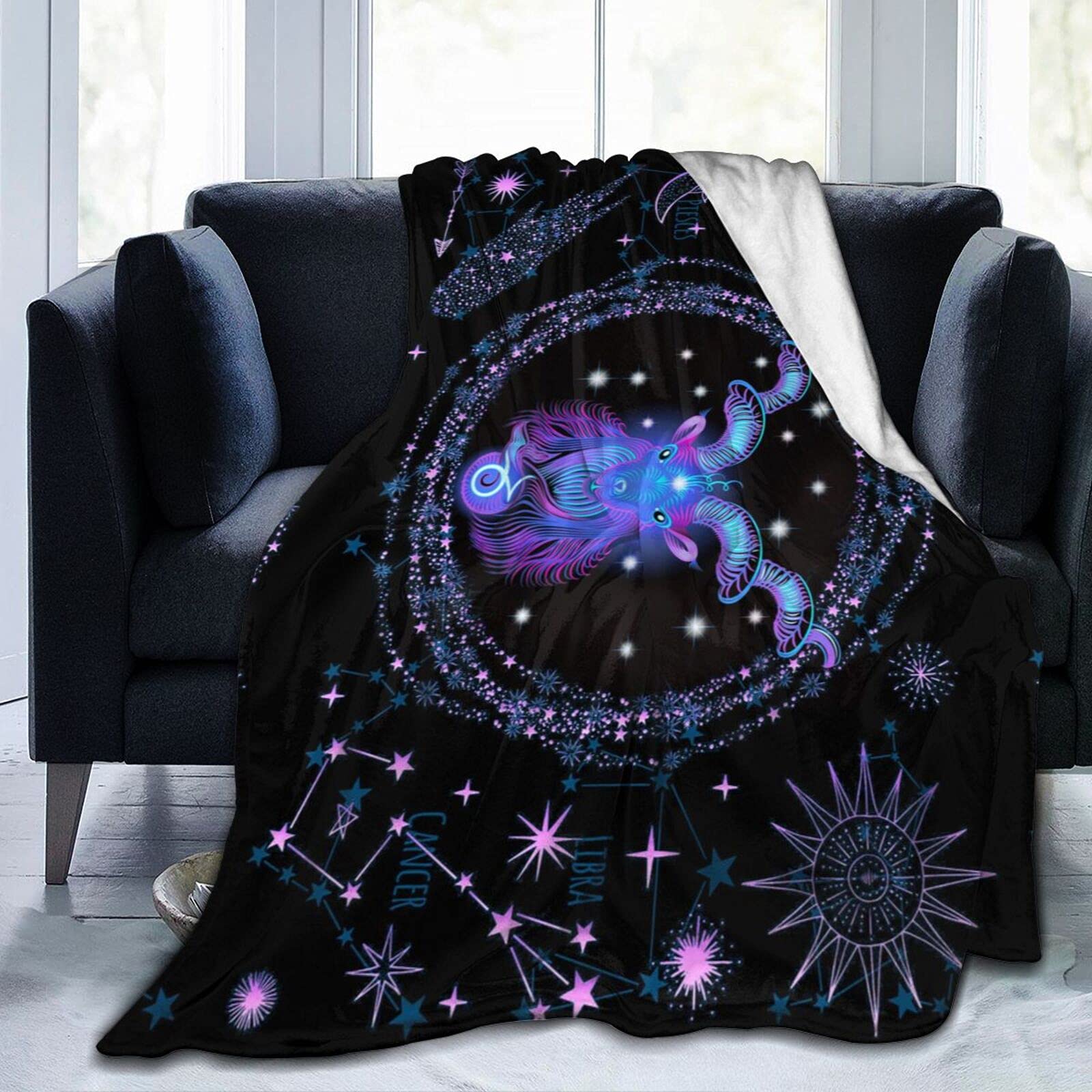 Aries Throw Blanket Flannel Constellations Blanket Warm & Soft 12 Horoscope Astrology Throw Blankets Constellation Theme Home Décor 60"X50"