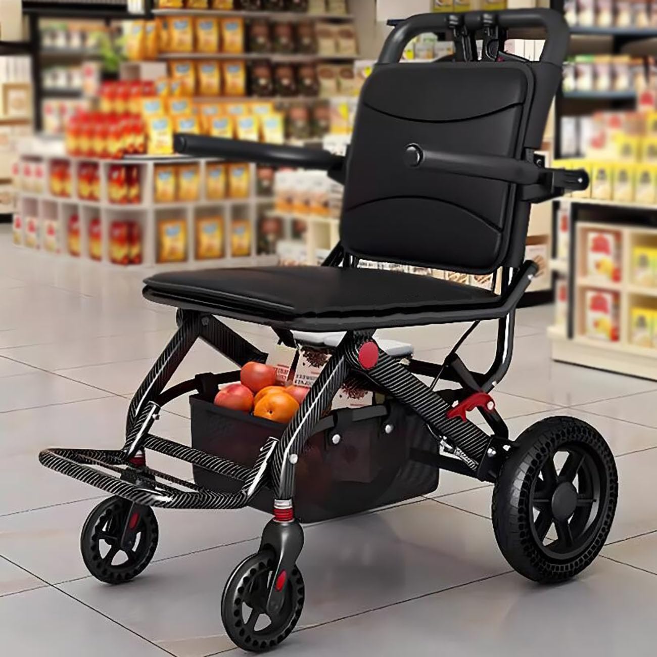 ICEMOB Carrellino per Anziani,Carrello Pieghevole Portatile,Cuscino Ergonomico per Il Sedile,Deambulatore con Seduta,Ampio Cestino Portaoggetti,Supporta Fino A 220 Libbre