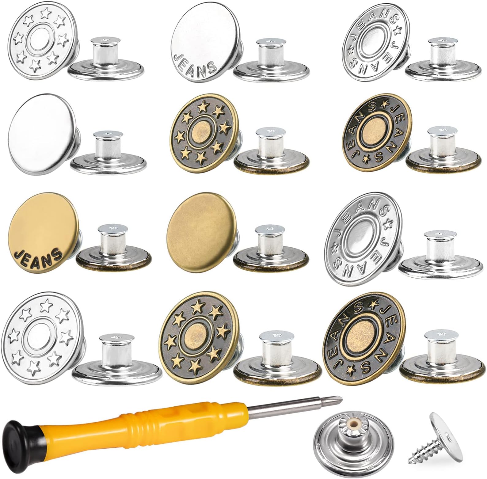 Jeans Button Replacement No Sew: YUANHANG 24 Sets Metal Buttons for Pants - Instant Adjustable Button - Tighten Waist Size by 1 Inch or Extend an Extra Inch - Contains A Removable Screwdriver
