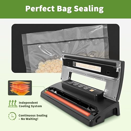 Miniatura 4 de Toprime Máquina selladora de alimentos al vacío, potente sistema de sellado de 80 kPa, cortador de bolsas de rollo adjunto, bolsa y manguera, modos