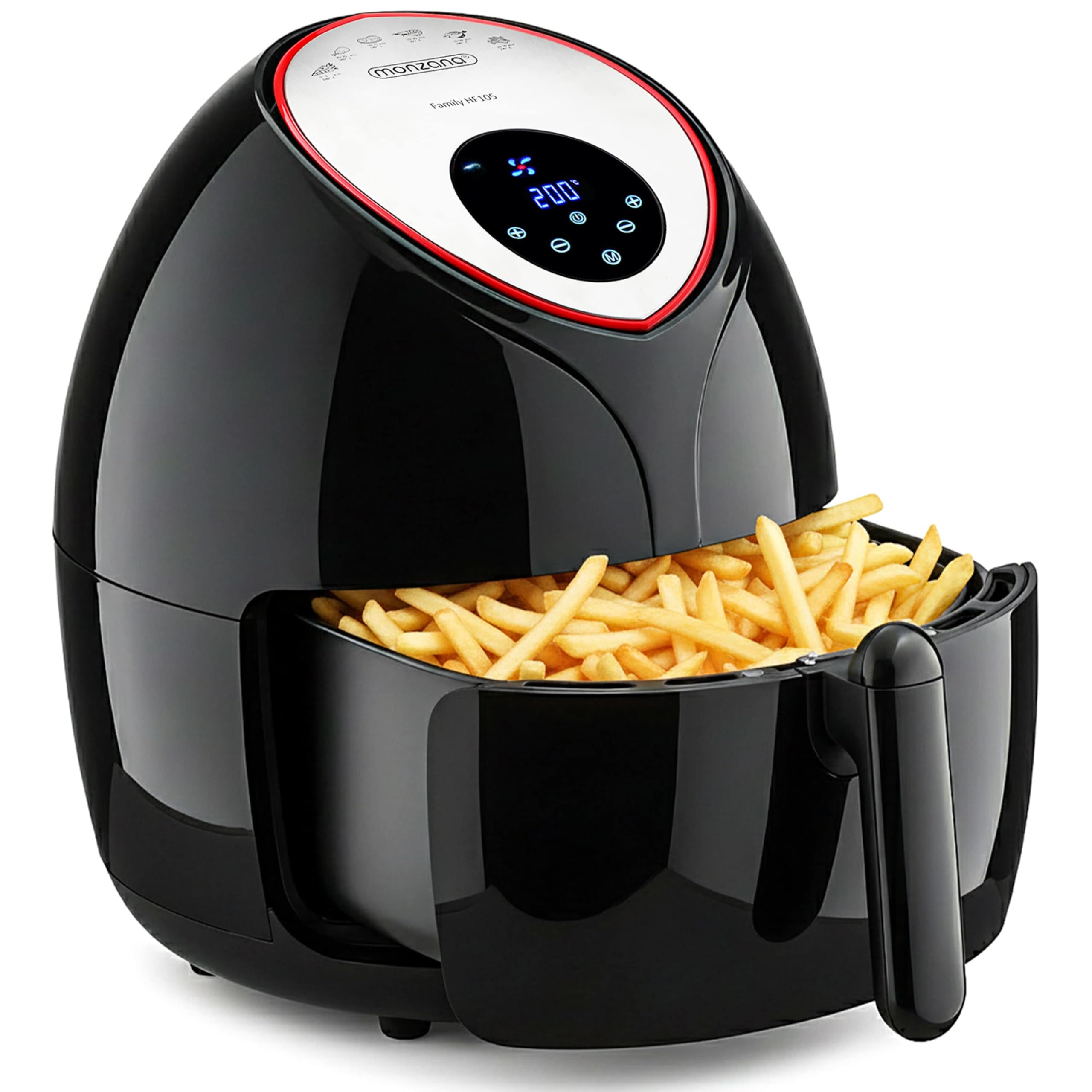 MONZANA 9in1 XXL Heißluftfritteuse LED Touch Display Timer Schwarz 6.5l