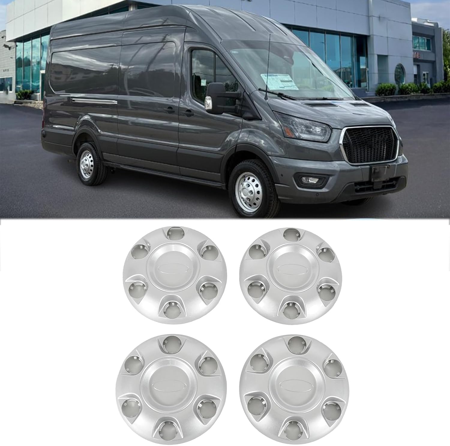 4Pcs Center Hubcaps Wheel Covers for 2019-2026 Ford Transit AWD KK4Z-1130-C | Compatible with 150 250 350 van,KK4V1130AB, KK4V1130AA,Rim Covers，ABS Plastic,Factory Replacement，Easily Snap-on