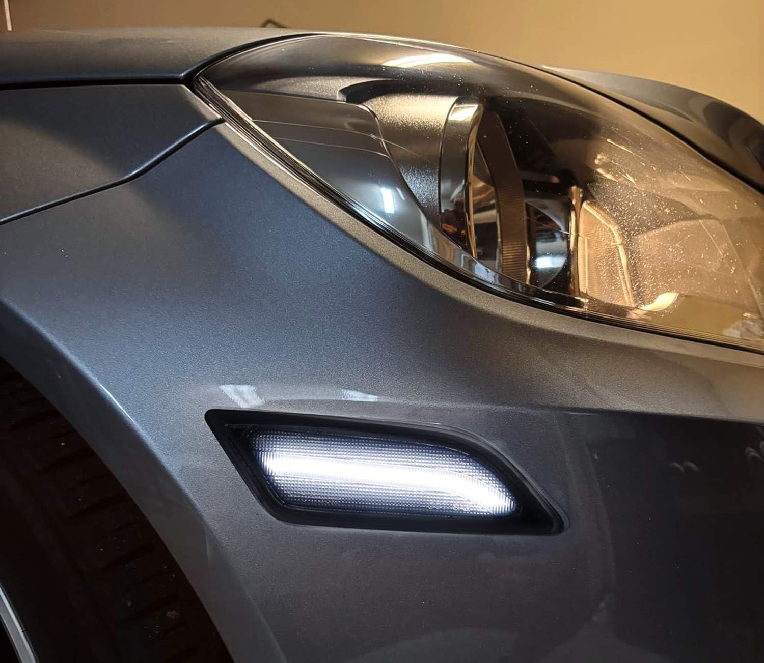 iJDMTOY Smoked Lens White Full LED Front Side Marker Light Kit Compatible With 2012-14 Mercedes W204 LCI C250 C300 C350 Sedan/Coupe, Powered by SMD LED, Replace OEM Sidemarker Lamps