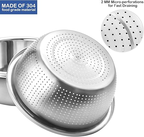 Miniatura 2 de Colador de acero inoxidable 304, colador de arroz de 5 cuartos extragrande con tazones para mezclar, coladores y coladores para cocina para escurrir