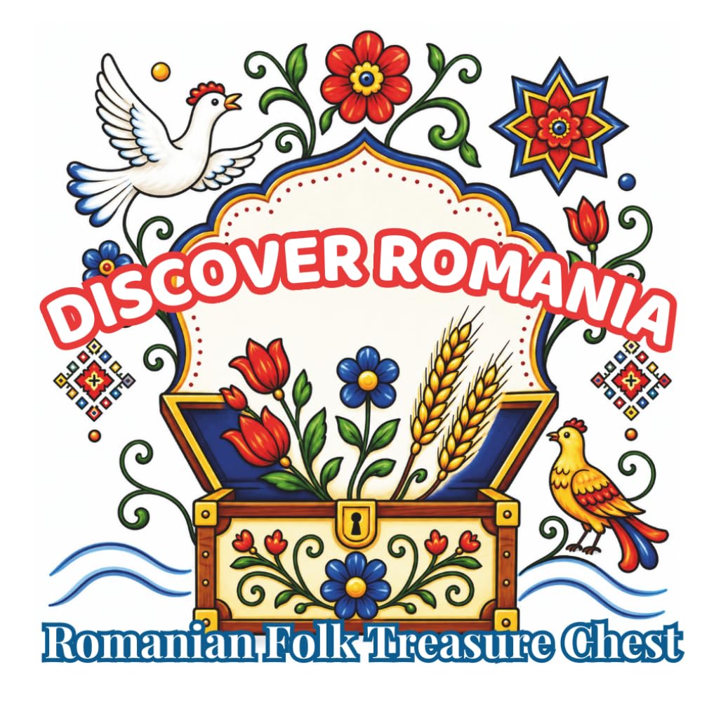 Discover Romania: Romanian Folk Treasure Chest: A Relaxing Coloring Book of Traditional Folk Art, Embroidery Motifs, Decorative Borders, Cultural ... Teens (Discover Romania Coloring Collection)