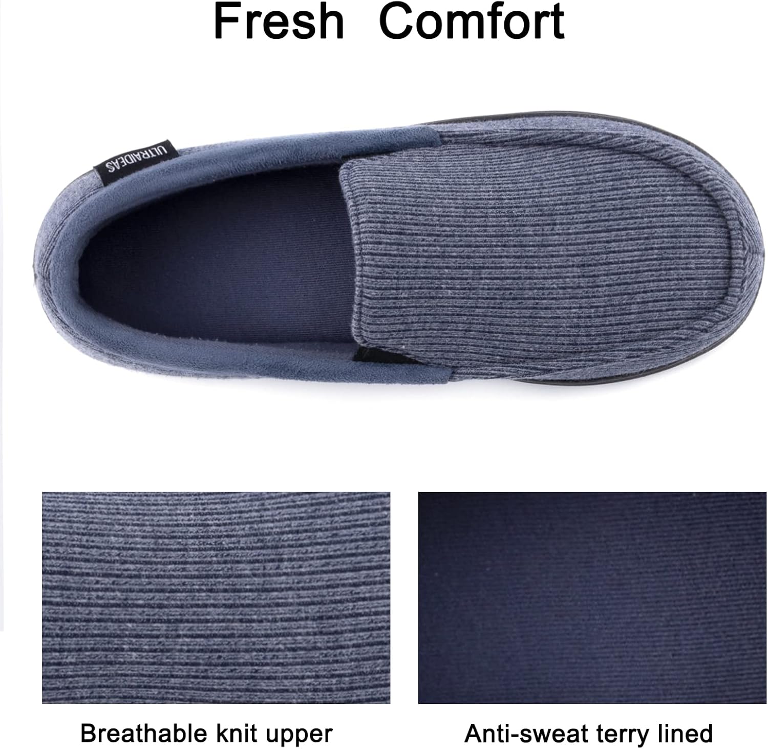ULTRAIDEAS Men's Moc-Toe Slippers Loafer House Shoes Indoor Outdoor Memory Foam with Breathable&Warm Knit Upper - Image 9