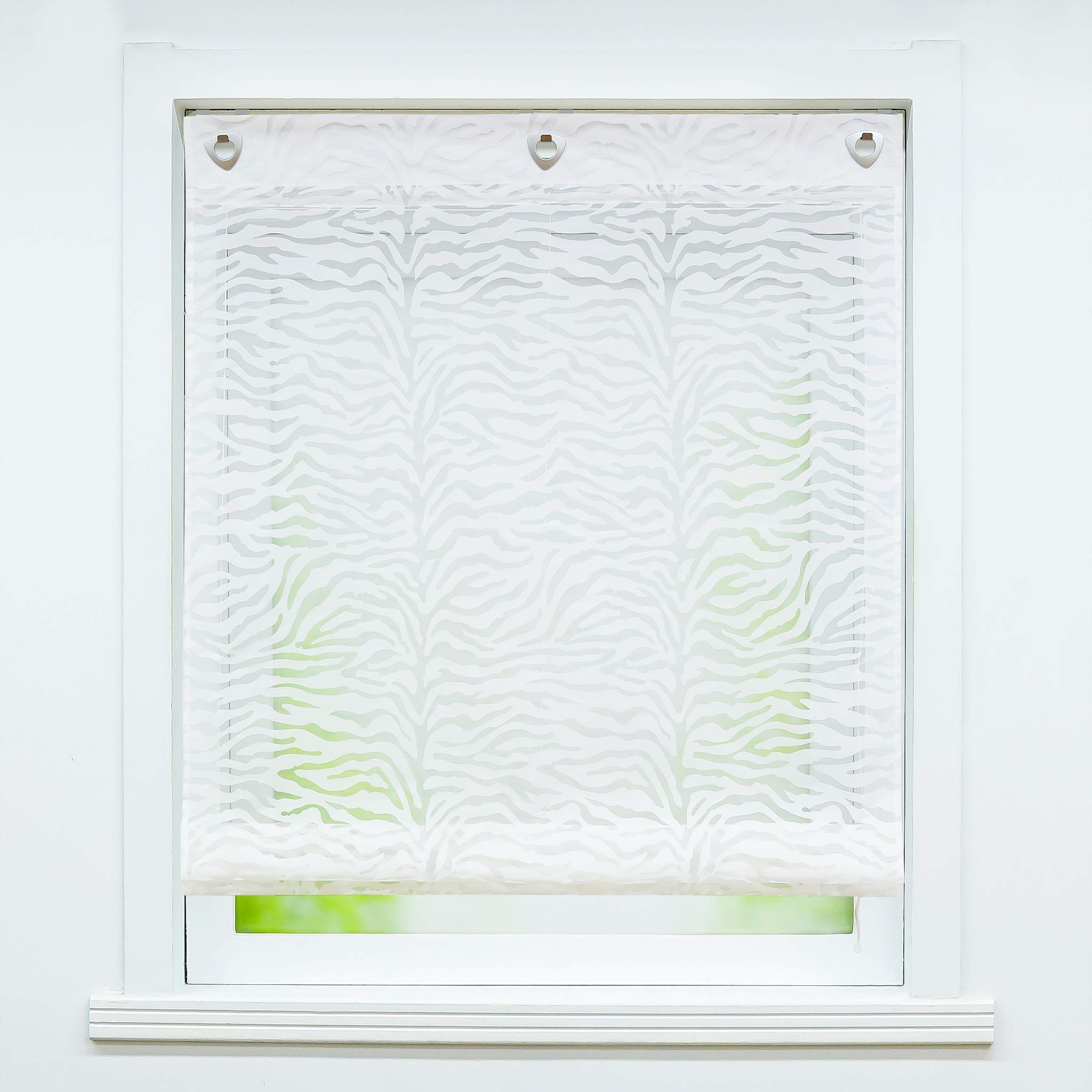 Store Romain Blanc Uni Aspect Lin Demi-Transparent 120x140cm - Installation Facile Sans Perçage, Voilage Élégant Pour Fenêtre