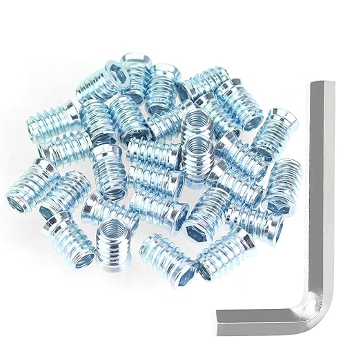 Miniatura 124 de Insertos roscados de 5/16"-0.709 x 0.984 in, acero al carbono chapado en zinc, con llave hexagonal para tornillos de muebles de madera, 26 piezas