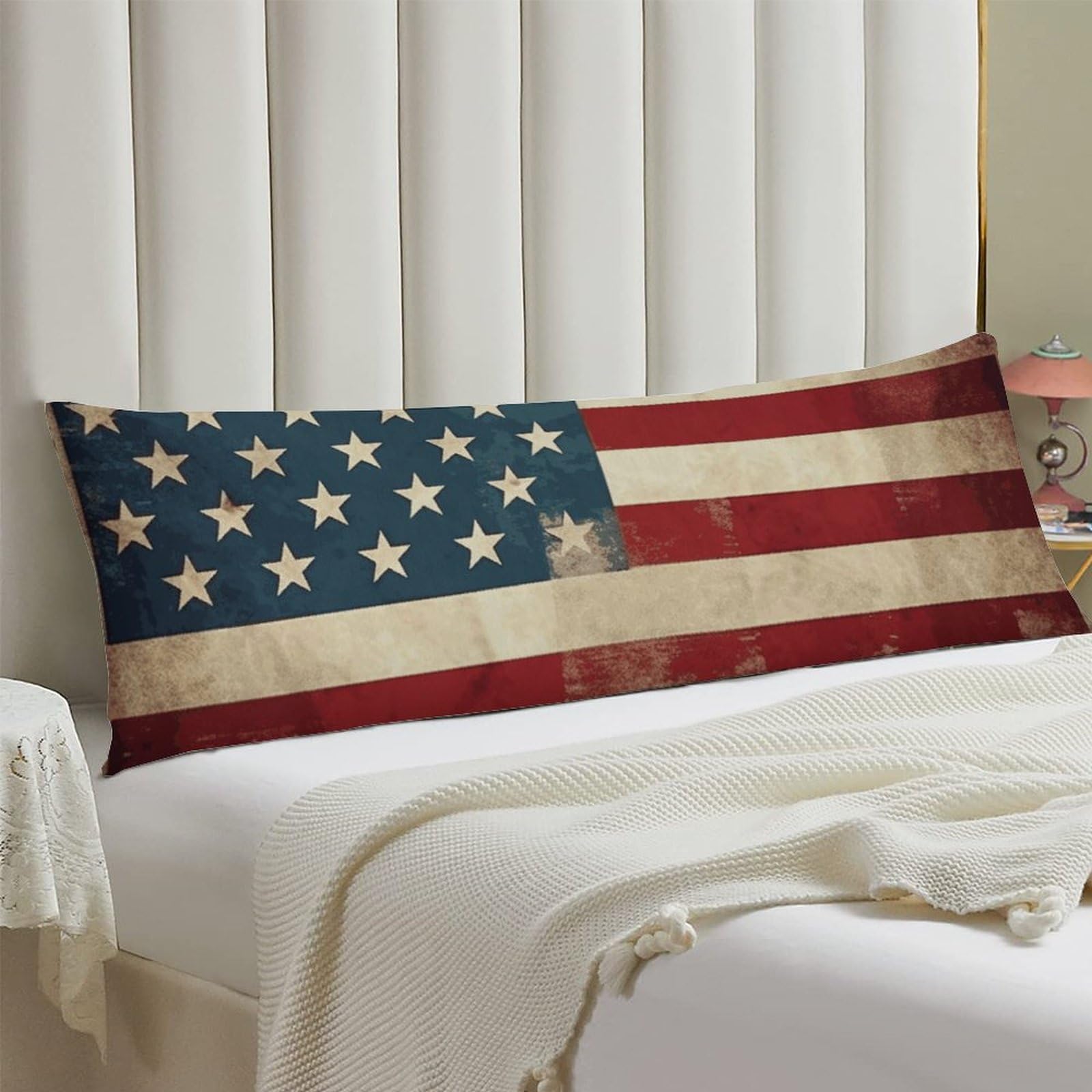 Body Pillow Cover 20x54 Long Pillow Case with Invisible Zipper Breathable Microfiber Vintage American USA Flag Pillowcase Soft Cozy Protector for Bedroom Couch Sofa Bed Home Decor All Seasons