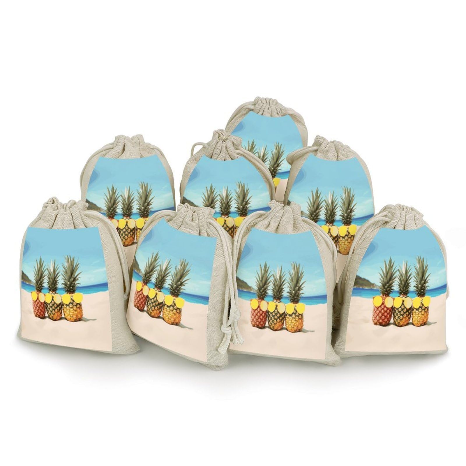 Adfgyerh Style Seaside Beach Yellow Geometric Pineapple Bags With Drawstring Reusable,Jewelry Bags 4.9 X 6.7 Inch, Set Of 8,Gift Bags For Party Wedding Storage Home Supplies