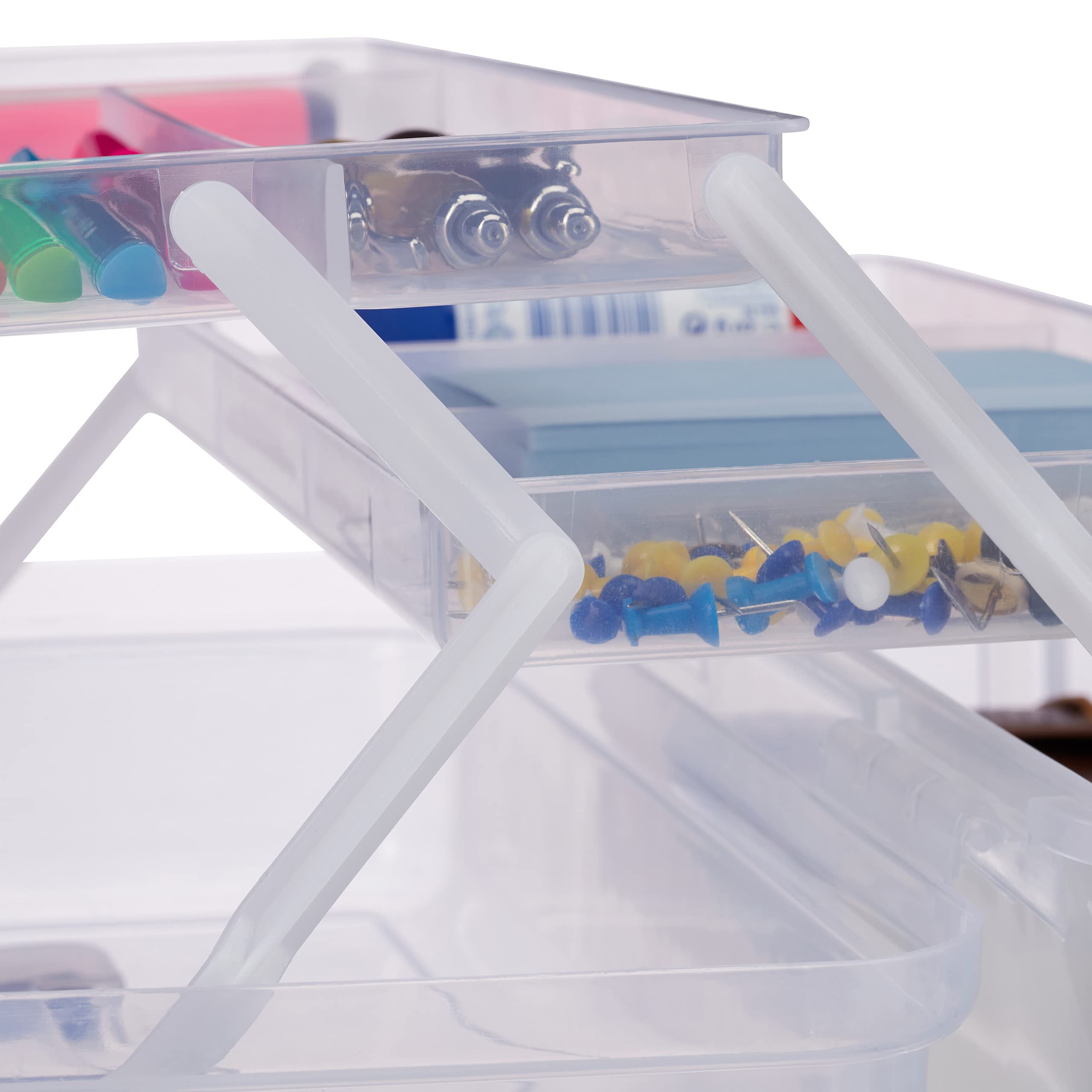 Relaxdays 10x Scatola Trasparente Plastica, 9 Scomparti Per Oggetti, Maniglia e Chiusura A Scatto, 14x33x19,5 cm, Blu