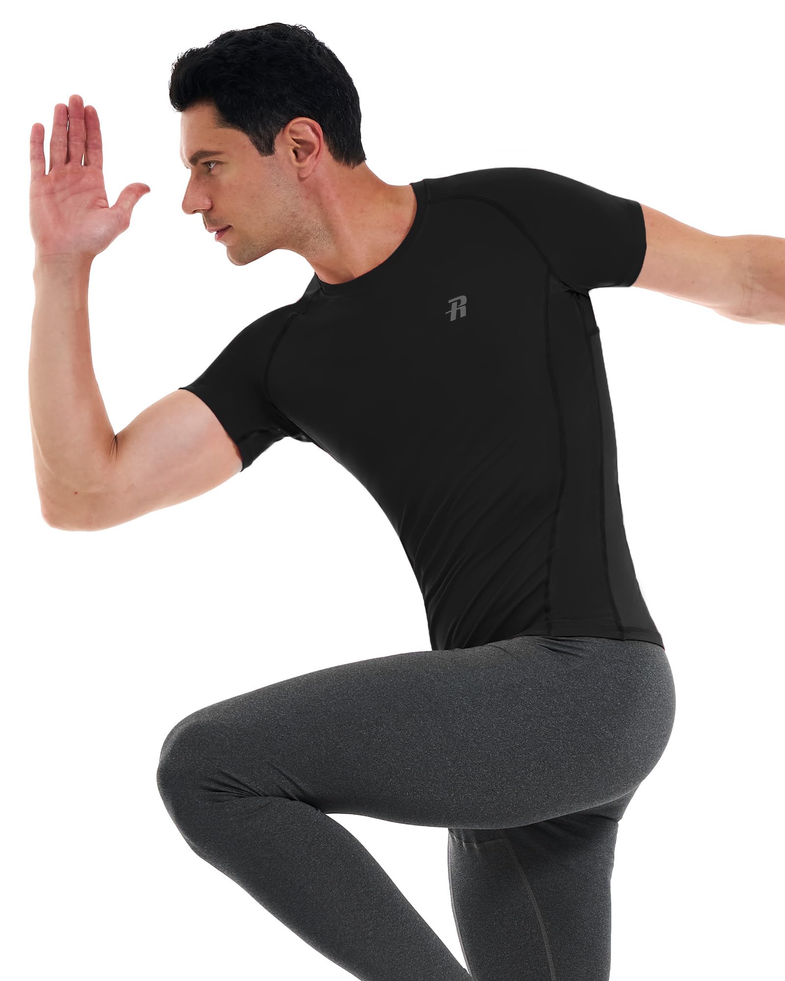 Runhit 3er-Pack Herren-Kompressions-Shirts, kurzärmelig, sportliches T-Shirt, kühles Trocken, Workout-Tops, Sportunterhemd