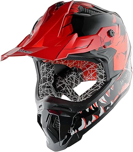 Miniatura 2 de 1Storm - Casco de motocross para adultos ATV Dirt Bike BMX MX, estilo pista de montaña en estilo de carreras, JH601 rojo dinosaurio