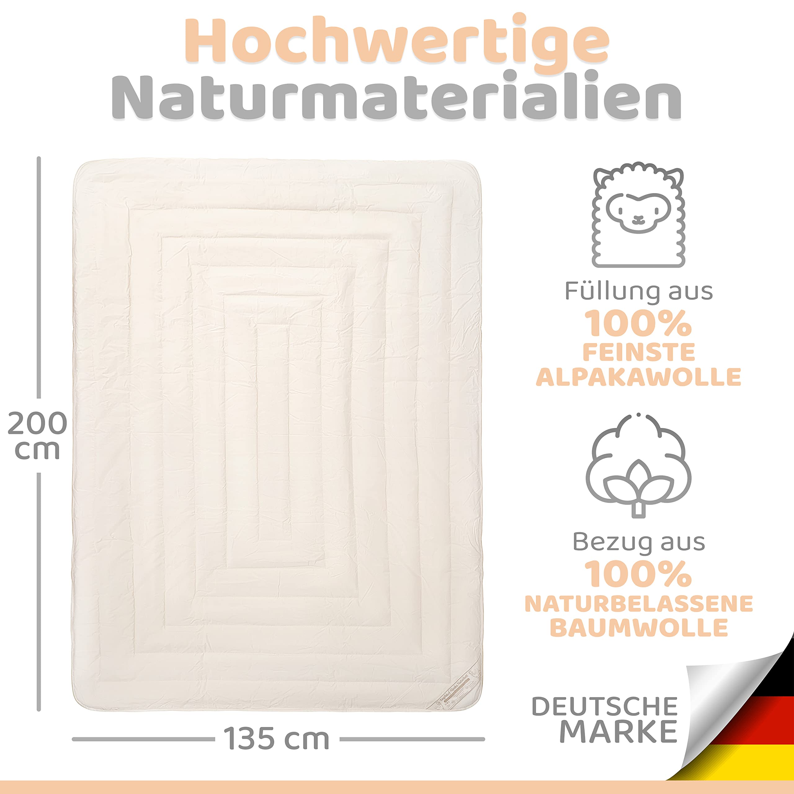 Engelshof Alpaka Winterdecke 135x200 cm warme Winter Bettdecke zweilagig Füllung 100% Alpakawolle (1.400g) Winterbettdecke warm Winter