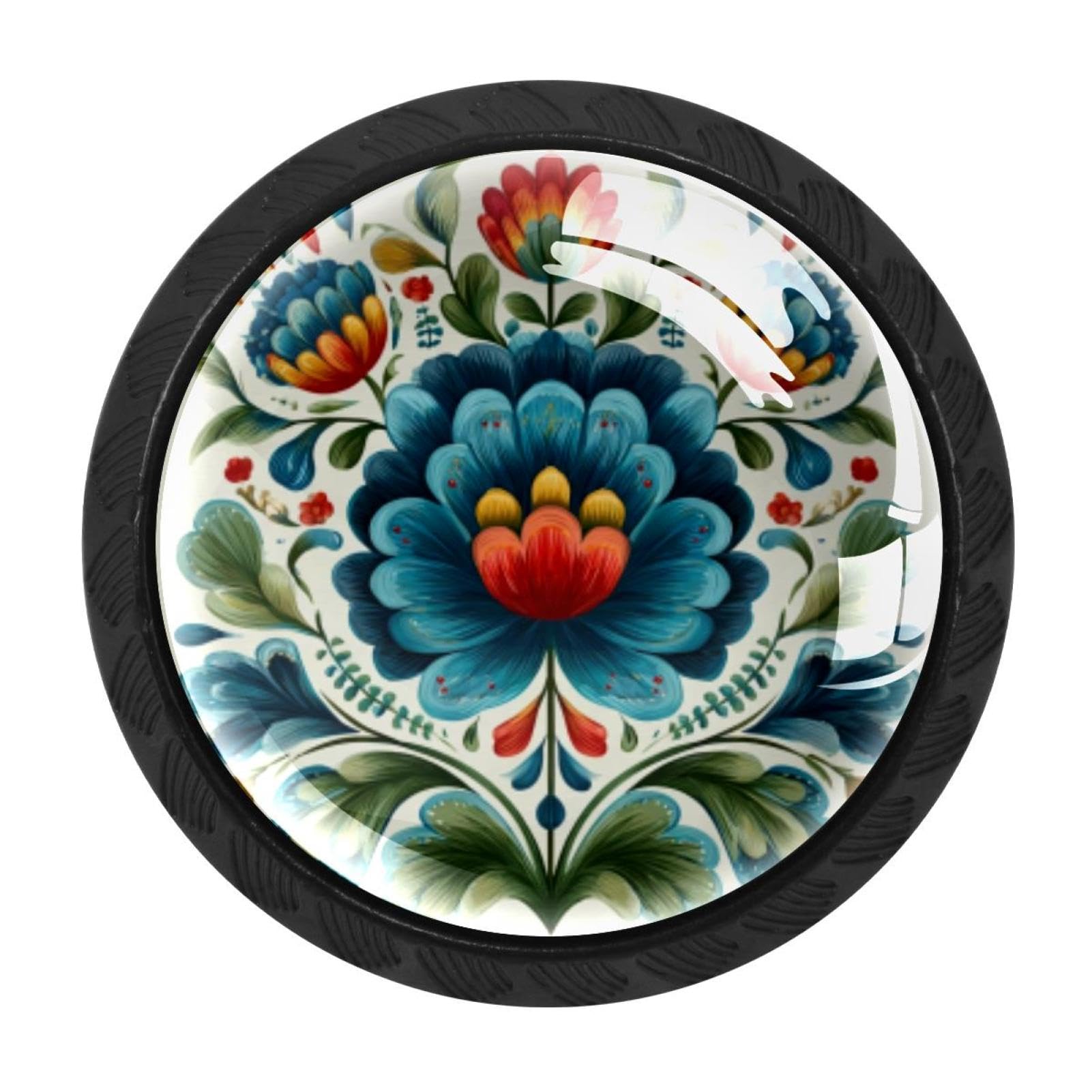 CHENZZZZ 4 Pack Cabinet Handles Black Norwegian Rosemaling Folk Style Flower (33) Cabinet Knobs Draw