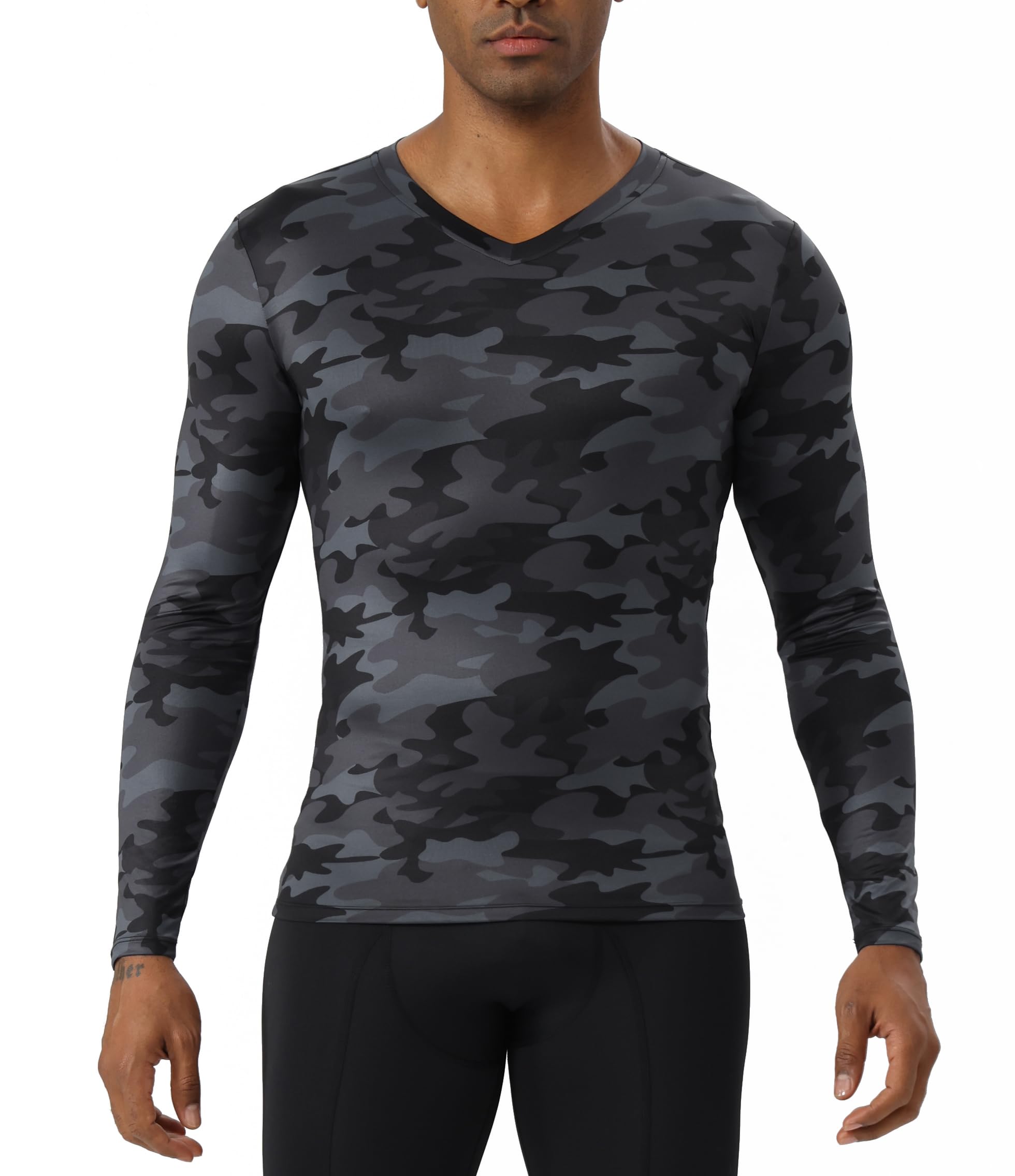 Queerier Men's Compression Shirt V Neck Long Sleeve Workout Shirts Athletic Gym Undershirts Active Sports Base Layer Tops