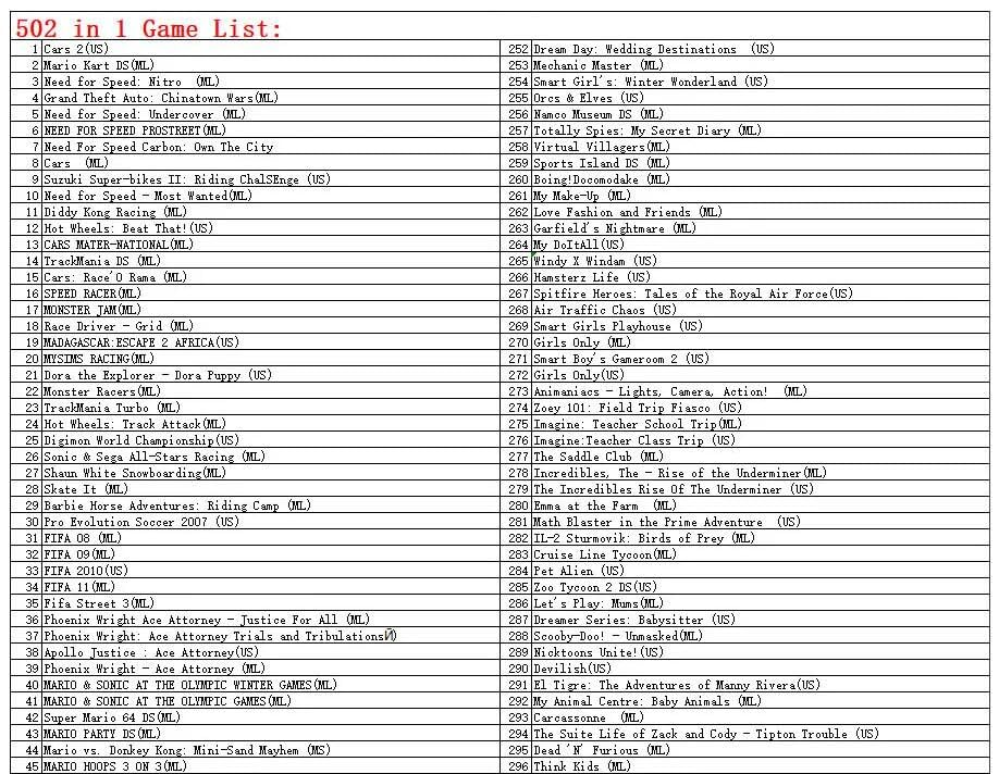 23/356/486/502 in 1 MULTI CART Super Combo Video Games Cartridge Card for Nintendo DS NDS 3DS XL 3DSXL 2DS NDSL NDSI (502 in 1) - Image 3
