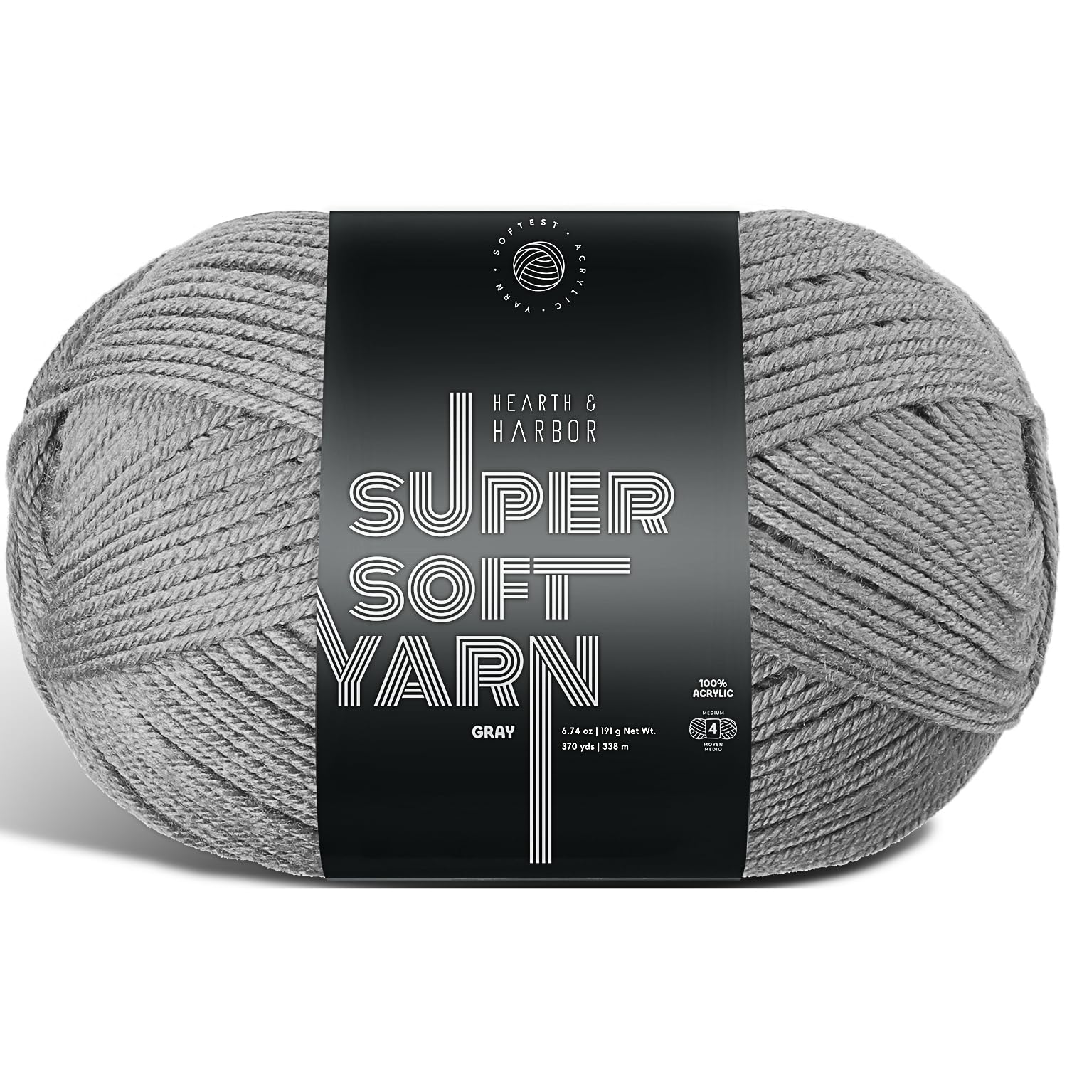 Acrylic Yarn for Crocheting &amp; Knitting – Soft Crochet Yarn for Crocheting, 370 Yards, Perfect for Crafts &amp; Amigurumi, Medium Worsted Weight 4, Grey