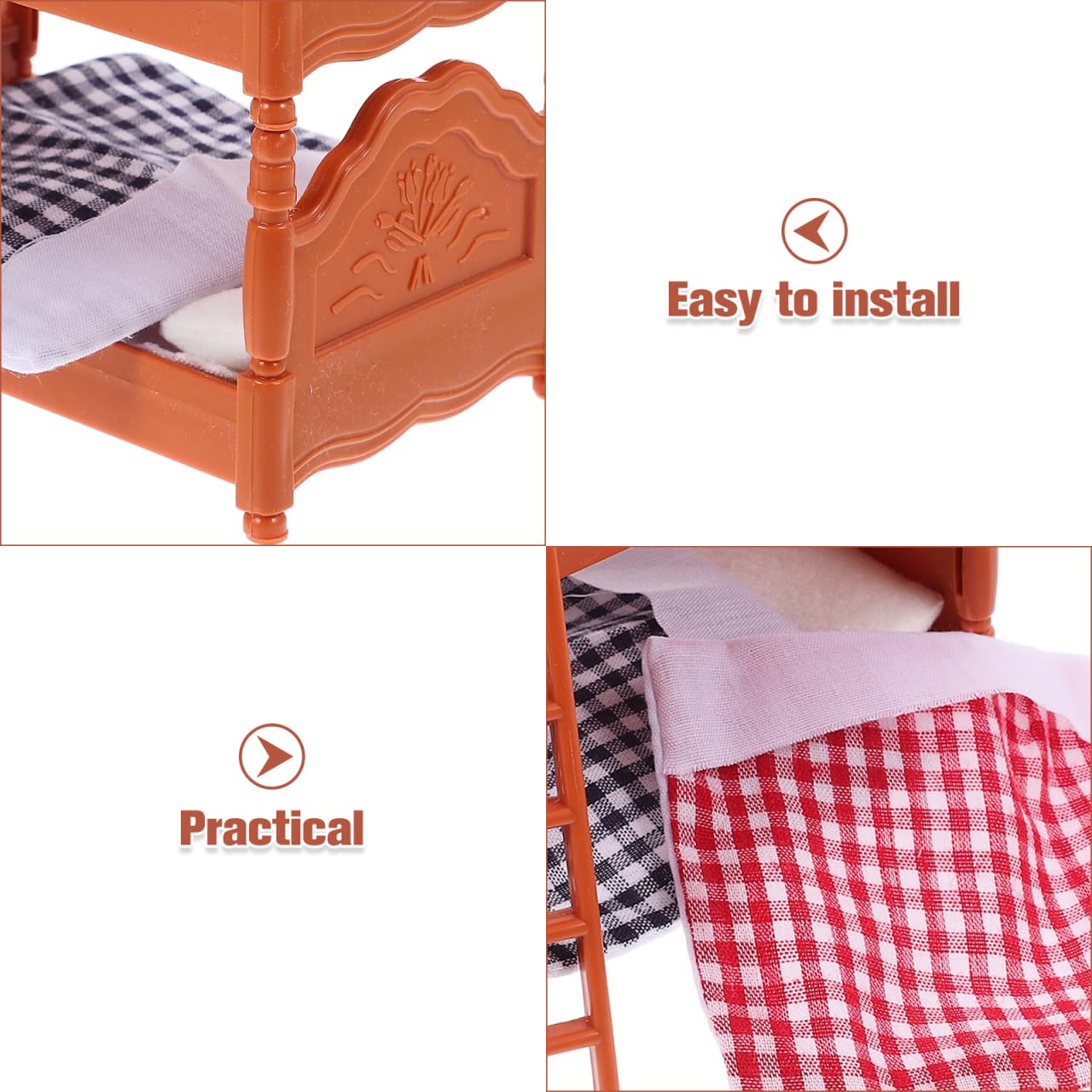 Abaodam Dollhouse Furniture Miniature Bunk Bed with Ladder Pillows Quilts for Playroom Miniature Dollhouse Accessories - Image 4