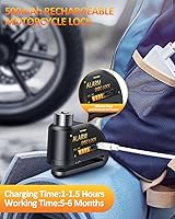 Vista 3 de ONVIAN Rechargeable Motorcycle Lock with 120db Alarm and 6FT Steel Reminder Cable, for 7mm Pin Motorcycles Bicycles Ebike Scooter Moped (Black)