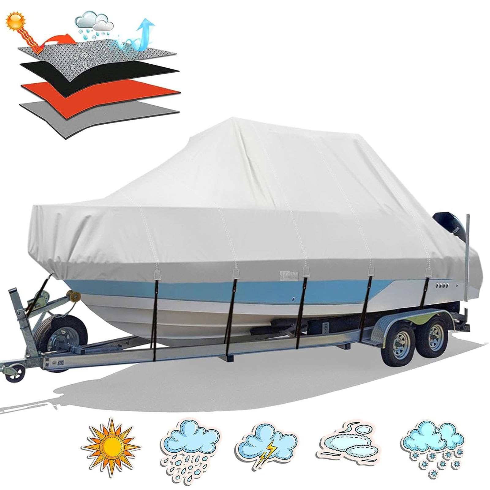 Taud de Bateaux Housse de Bateau avec Sangles Réglables Coupe-ven Couverture Multi-Taille en Tissu Oxford 210D-600D Durable Bâche de Bateau Housse de Yacht,210D-14to16FT/530 * 290cm