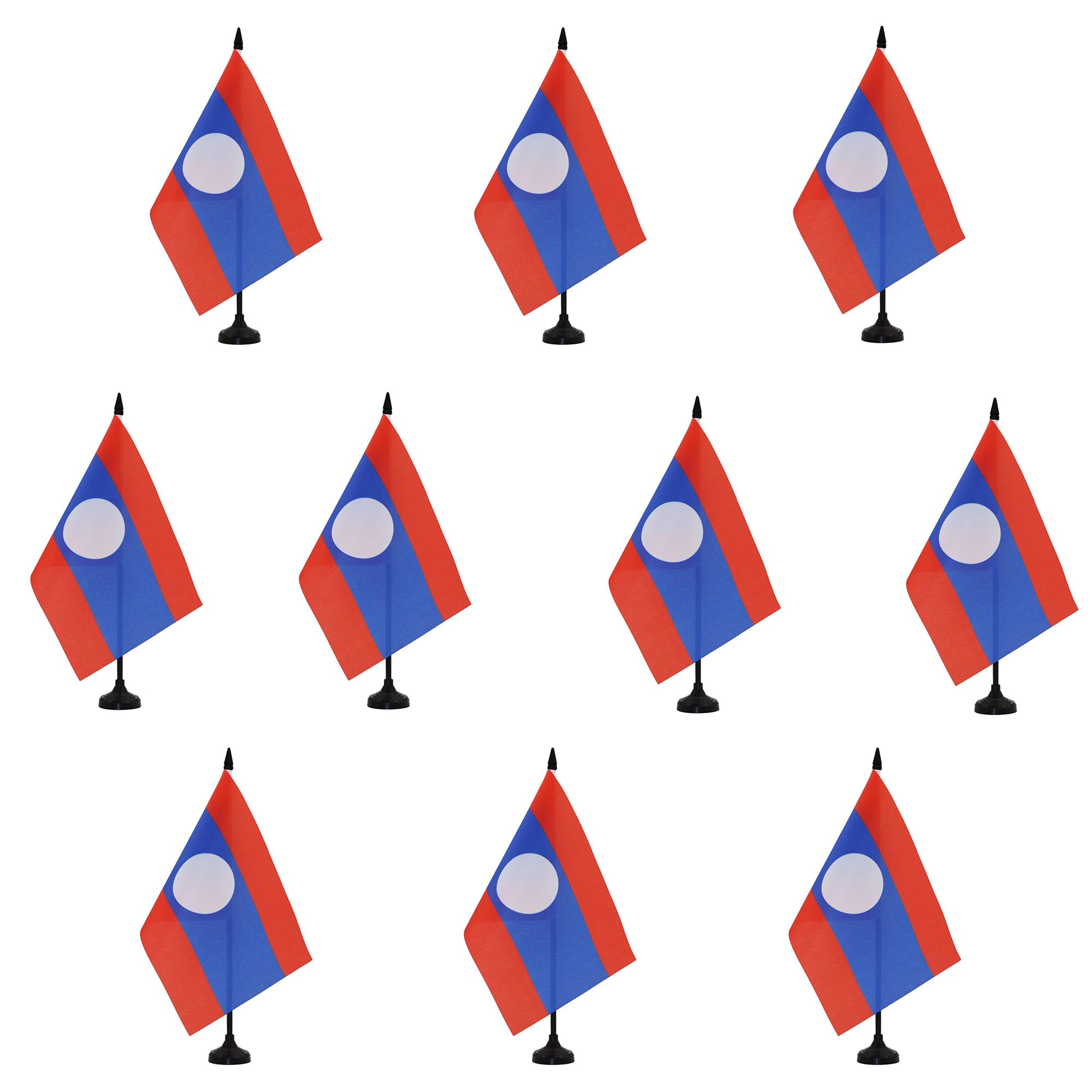 AZ FLAG - Set of 10 Laos Table Flag 5'' x 8'' - 10 Small Laotian Office Flags 100% Polyester 21 x 14 cm - Mini Desk Flag with 10'' Pole and Black Plastic Base โ image 1