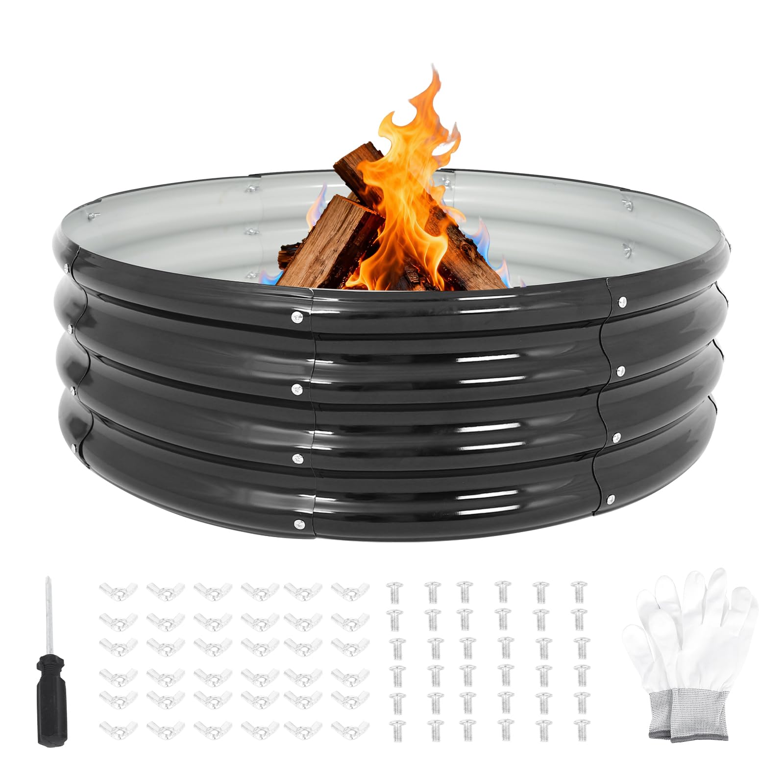 Anello rotondo galvanizzato per braciere da 91 cm, anello per fuoco rotondo galvanizzato, diametro 9 m, braciere da esterno per cortile, campeggio, falò, nero