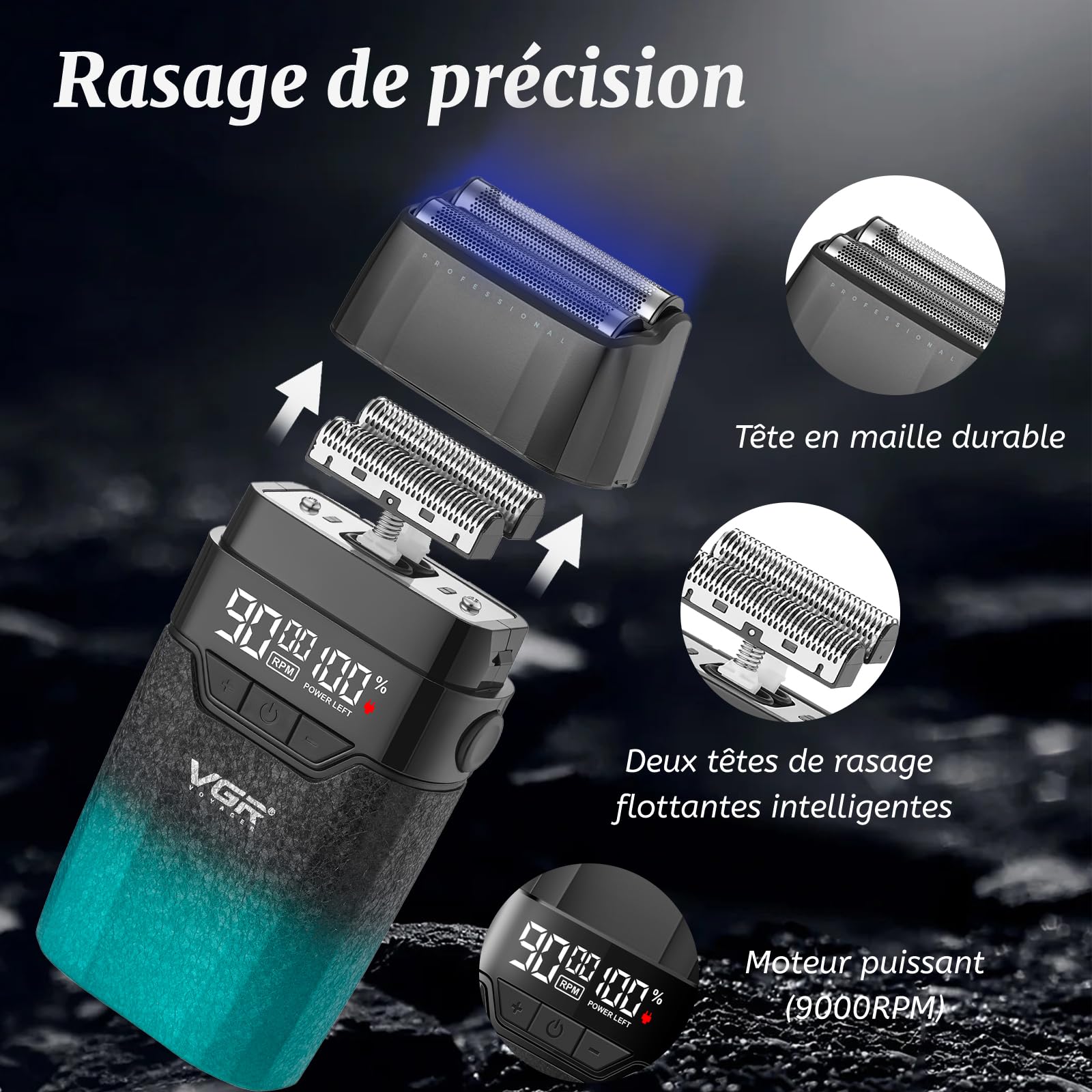 VGR 640 S3 Tondeuse Cheveux Homme Professionnel, Rechargeable Tondeuse Finition et Rasoir À Grille Kit de Coupe, Kit Coiffure Machine Sans Fil avec Écran Led pour Barbier et Usage Domestique, Vert