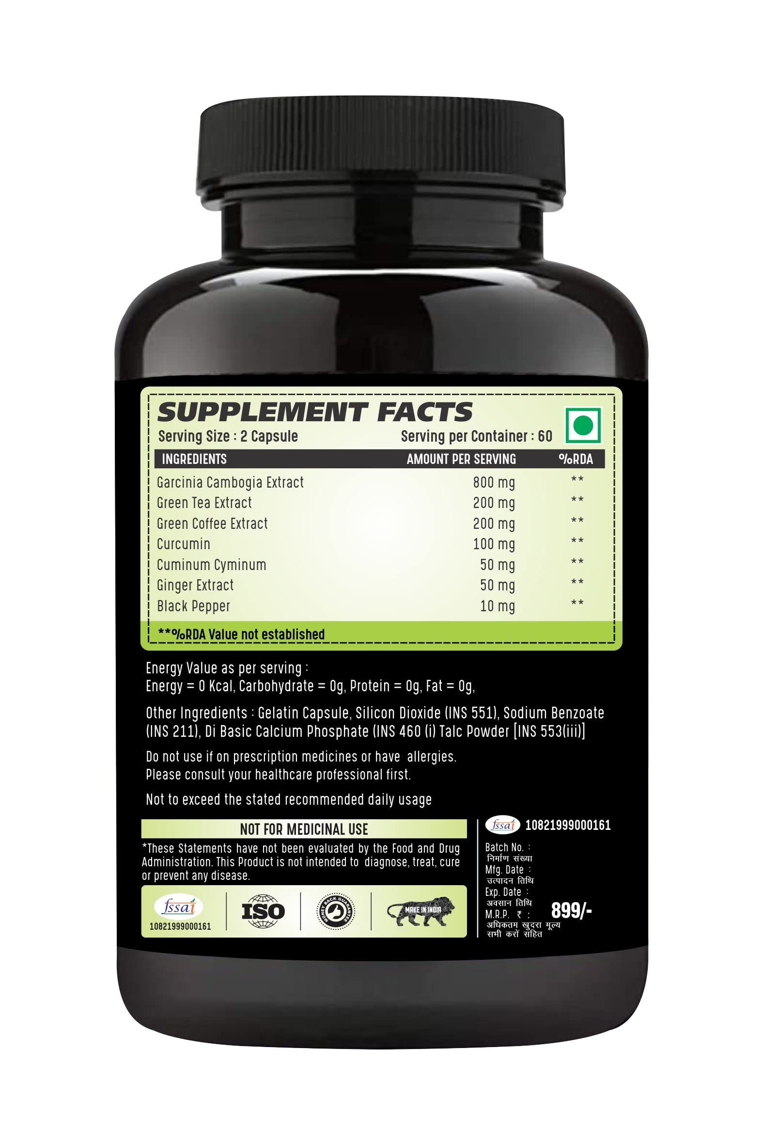 Adorreal Garcinia Cambogia 120 capsules,Green tea, Green Coffee, Curcumin, Ginger and Black pepper Extract| Weight Loss Supplement | Improves Digestion | 4