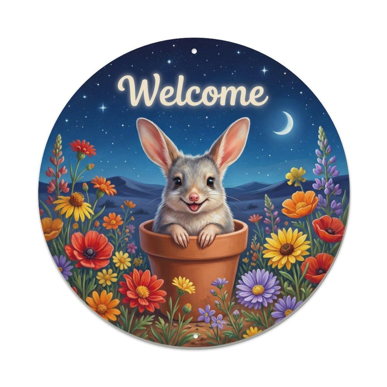 Metal Tin Sign Welcome Bilby Desert Night