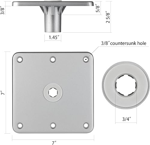 Miniatura 3 de ONHI Pedestal y base de aluminio para asiento de barco, base de pedestal de barco marino de 7 x 7 pulgadas, se adapta al zócalo de pasador de