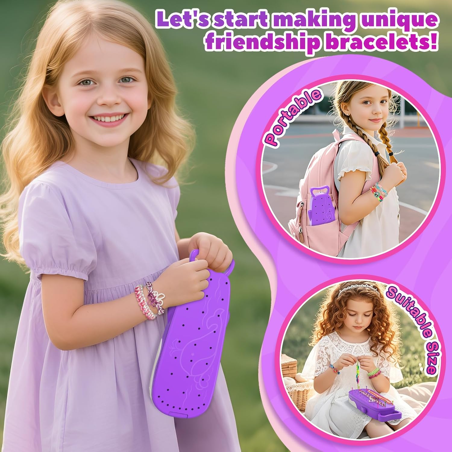 Euclidean Cube Friendship Bracelet Making Kit for Girls, Purple Whale Shaped Jewelry Making Kit for Girls Ages 8-12, DIY Arts and Crafts String Maker Tool, 7 8 9 10 11 12 Years Old Girl Birthday Gift