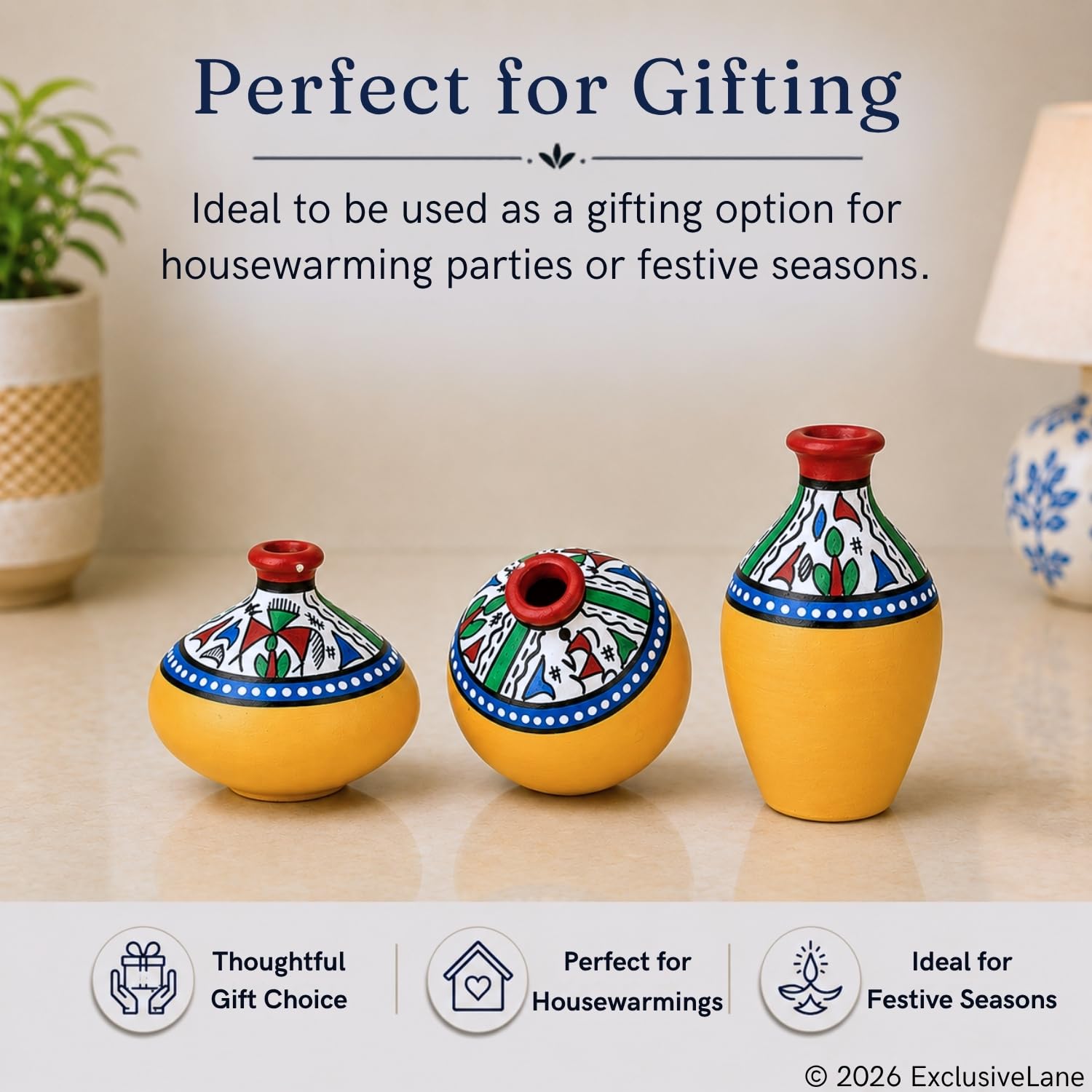 Warli Handpainted Terracotta Pots - Set of 3 -5