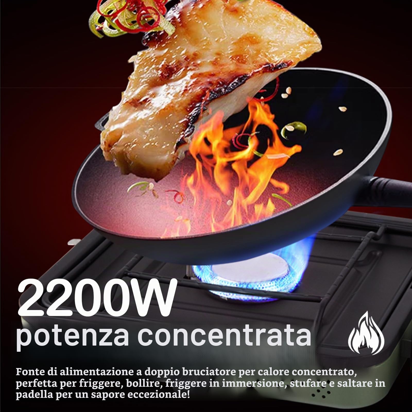 Fornello Campeggio, Fornello A Gas Campeggio 2 In 1 A 2 Fuochi 4400W Portatile Pieghevole Bruciatore Regolabile Con Piastra Grill E Maniglia Tubo Borsa Per Trasporto (Senza Serbatoio)