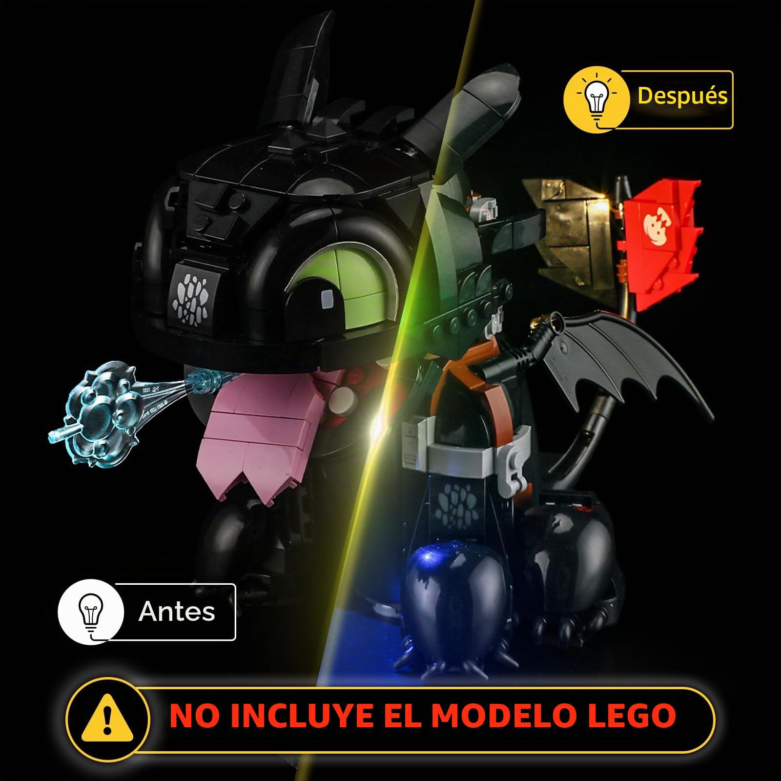 YEABRICKS Luz LED para bloques de construcción Lego-10375 Icons Cómo entrenar a tu dragón: Toothless (el juego Lego NO está incluido)