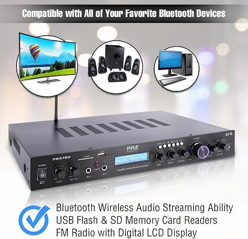 Miniatura 3 de Pyle - Amplificador de cine en casa con Bluetooth MP3USBSDAUXFM, receptor negro, con 4 altavoces dobles de 100 vatios de 3 vías, para interiores y