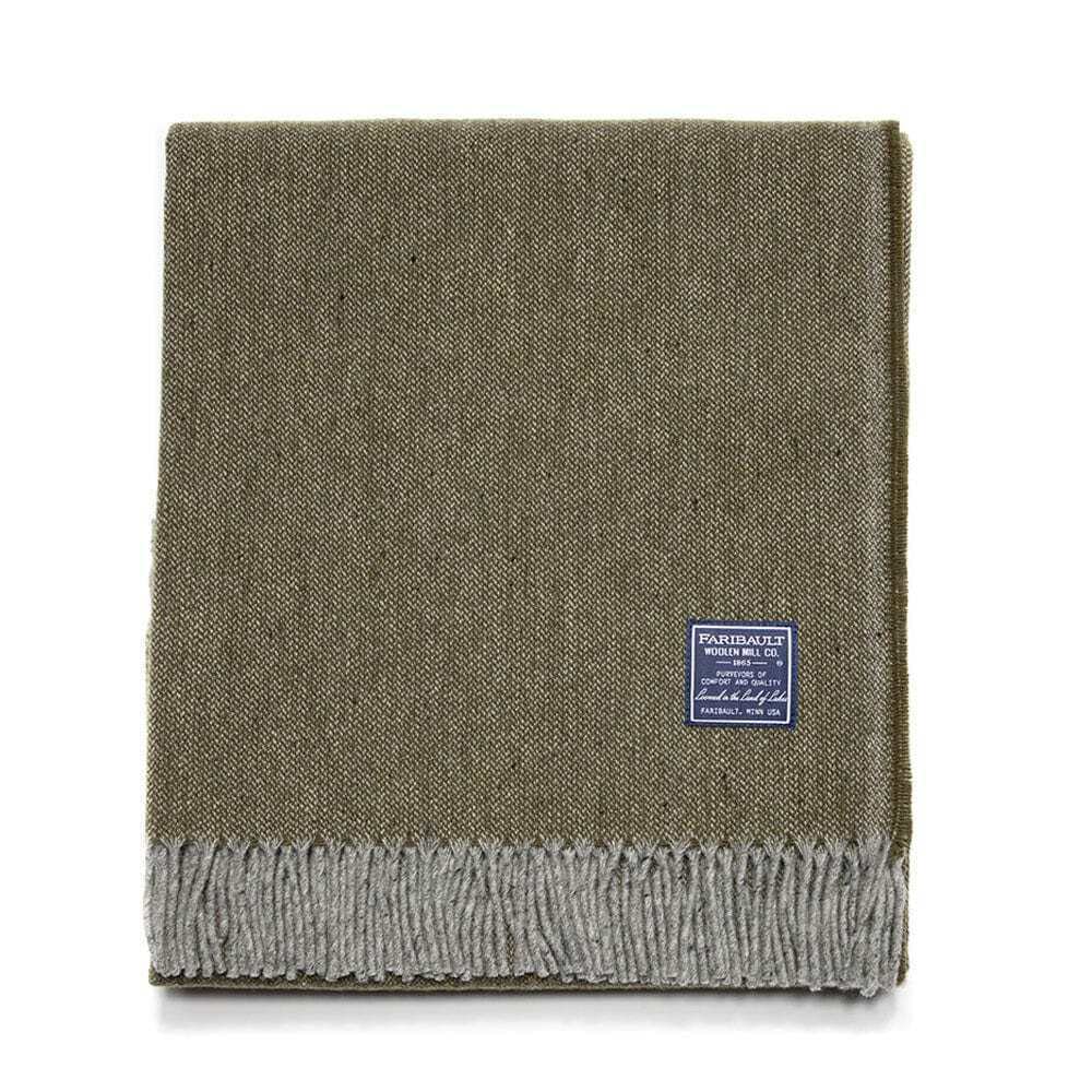Faribault Mill Ashby Wool Throw Blanket (Olive)