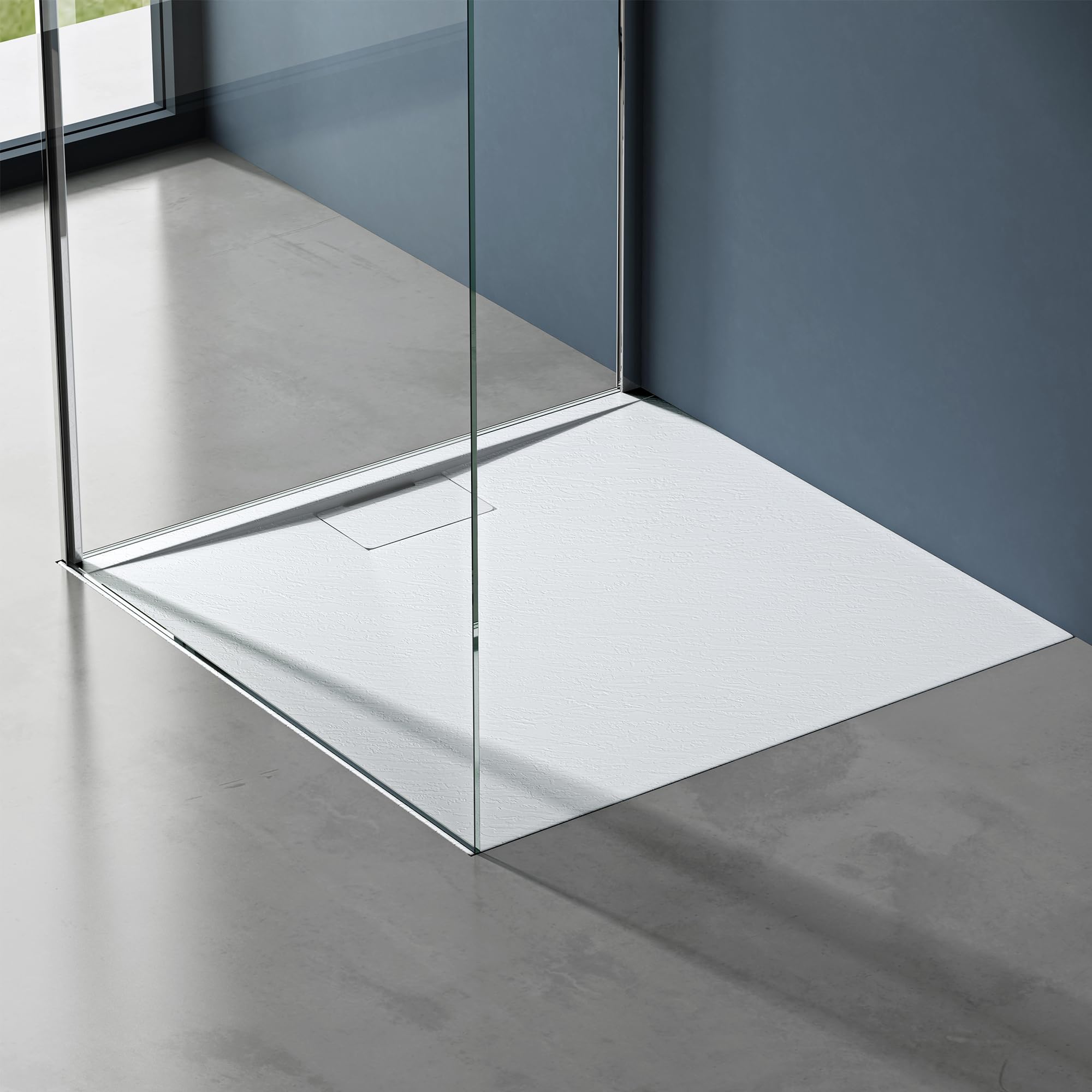 doporro Duschtasse Duschwanne 80x90x3 Mineralguss in Weiß Ablaufgarnitur
