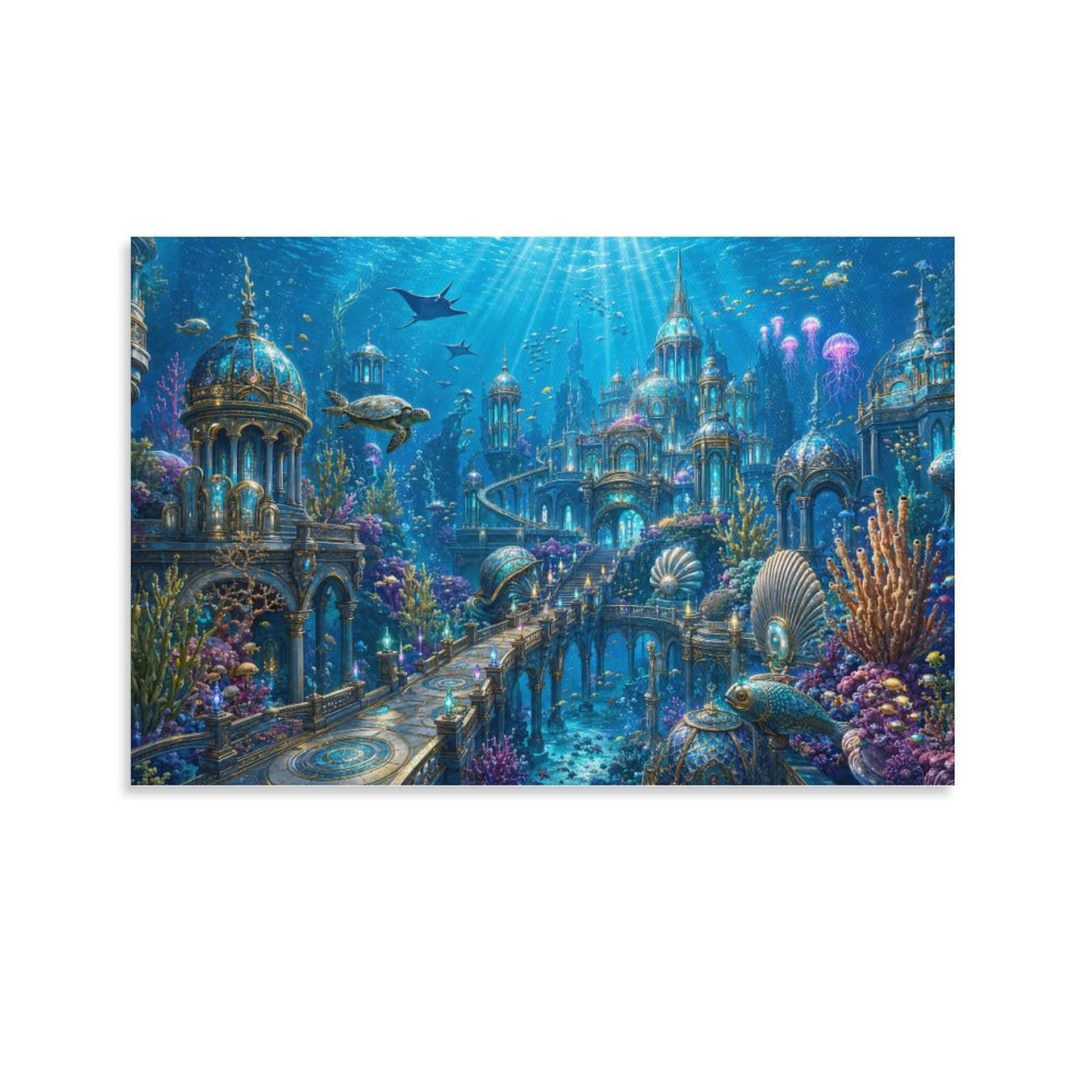 GPMNBCXZK Atlantis Underwater Kingdom Canvas Prints Modern HD Wall Art Aesthetic Poster Decor for Home, Office, Dining Room, Living Room Decorations, Gift 20x30inch(50x75cm)
