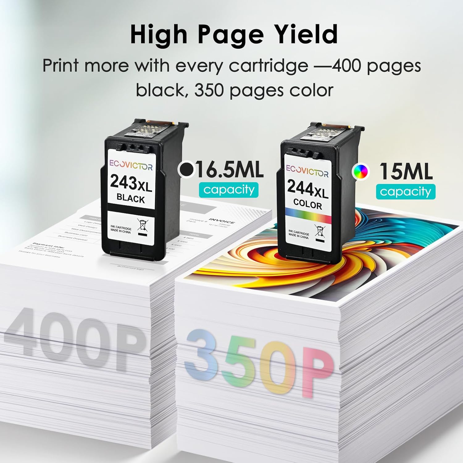 Eco-Friendly Ink Cartridge Replacement for Canon 243 244 243XL 244XL PG-243 CL-244 Black and Color 2 Pack Compatible for TR4520 MG2522 TR4522 TS3320 TS3120 TS202 MX492 MG2922 MG3020 Printer