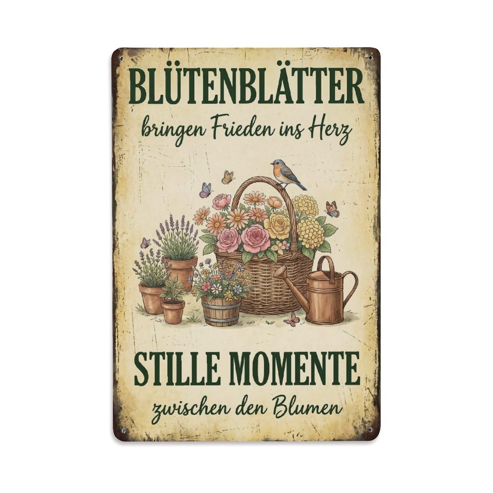 Vintage Funny Garden Petals Peace Rustic Gate Authentic Metal Tin Sign Plaque Wall Decor for Cafe, Club Bar, Office, Garden Metal Poster 8x12Inch