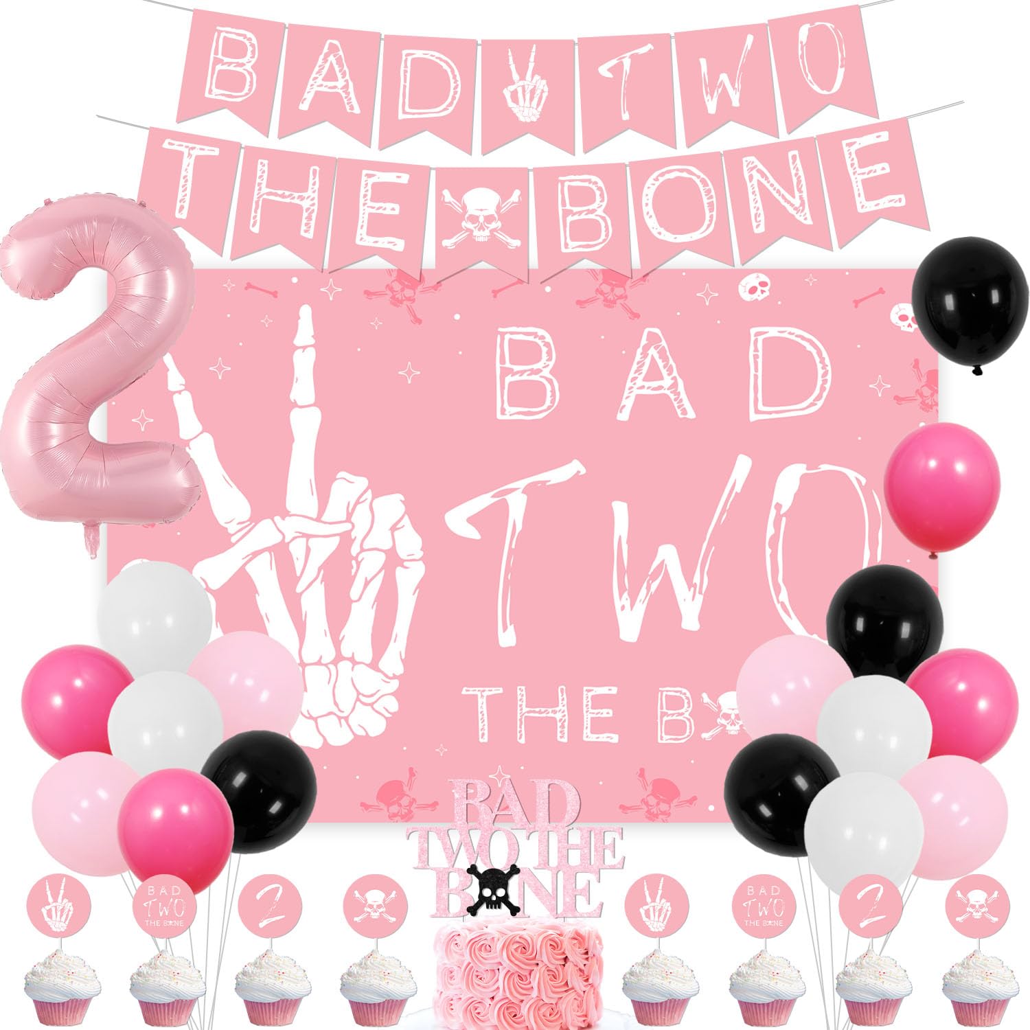Decorazioni Per 2° Compleanno Ragazzo – Set Bad Two The Bone Con Sfondo, Palloncini, Topper E Tovaglia – Tema Halloween - 3