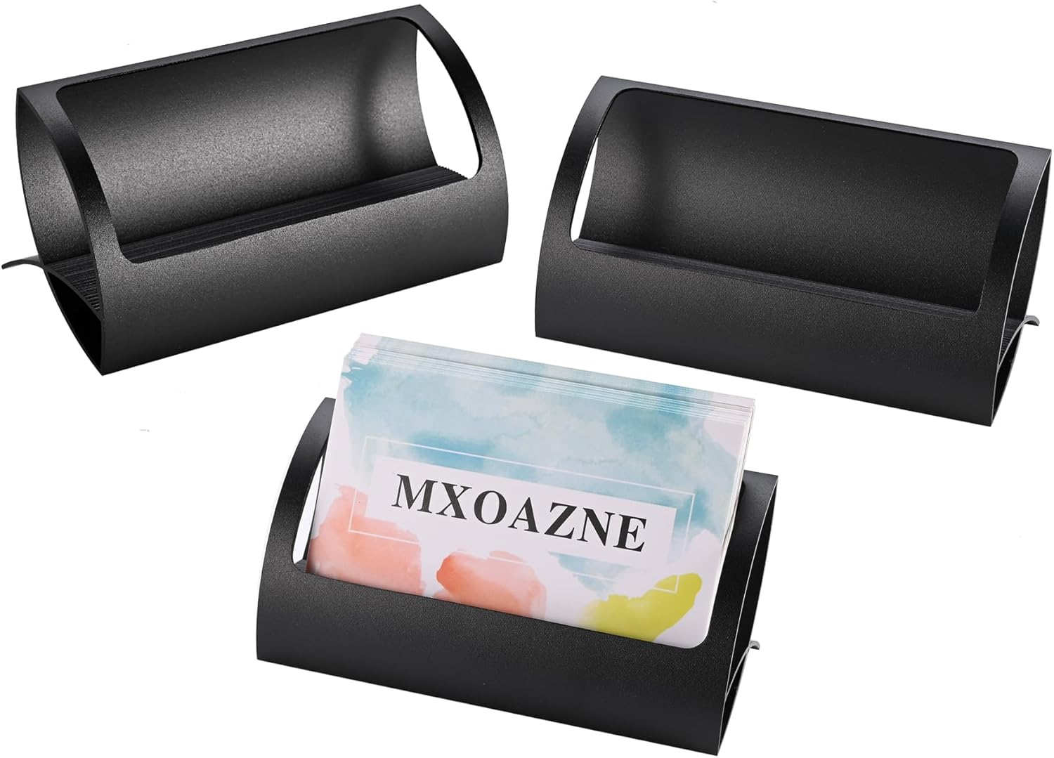 MXOAZNE Black Business Card Holder for Desk, Metal Matte