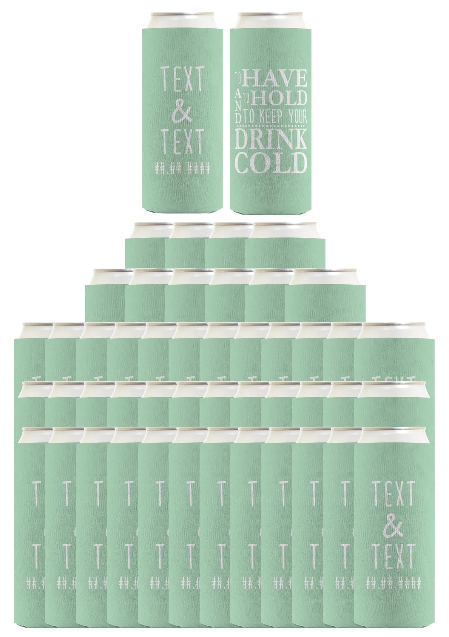 Wedding Guest Gifts Have Hold Keep Drink Cold With Personalized Text 48-Pack Personalized Ultra Slim Can Coolies Mint