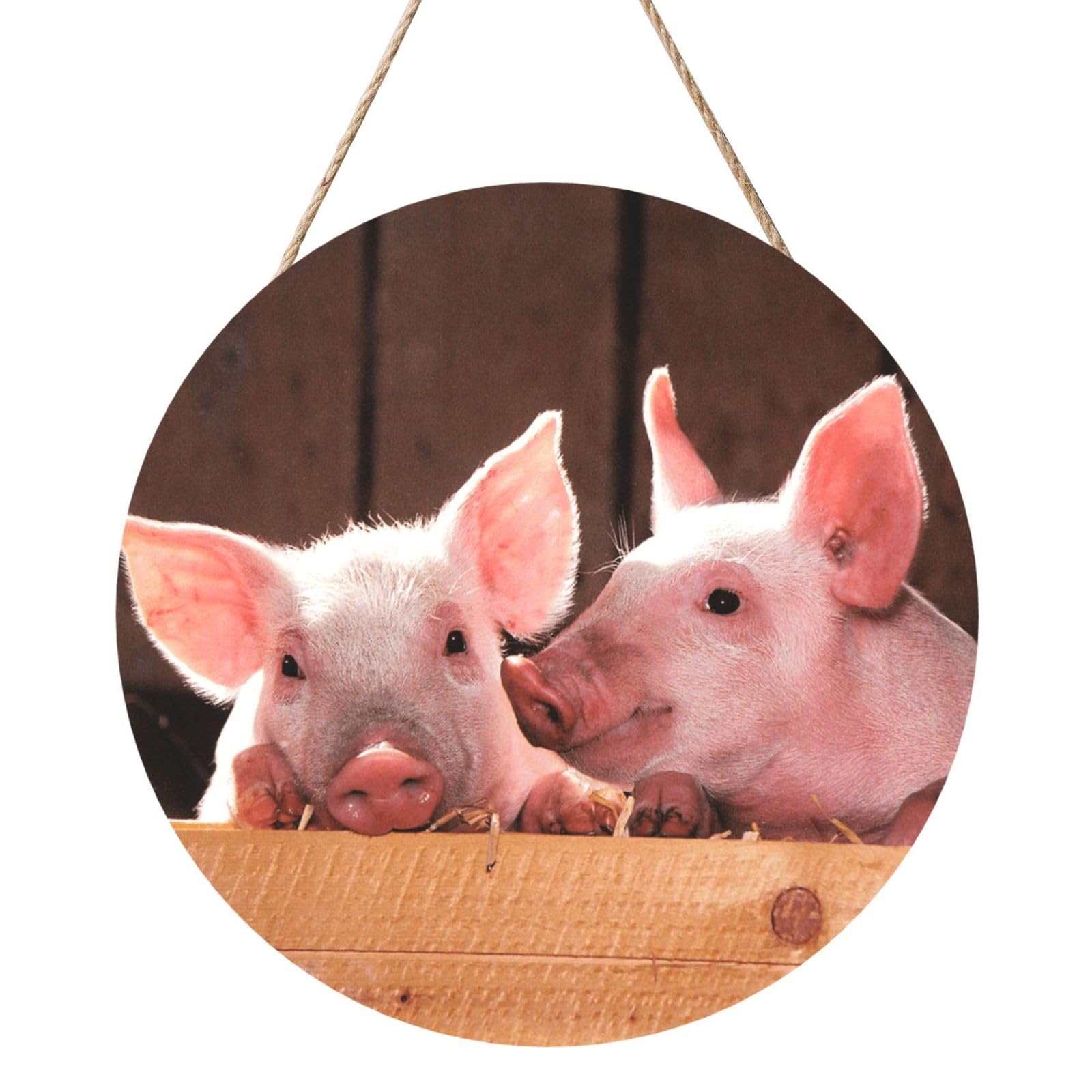 InOmak Cute Little Pigs, Round Wood Panel Painting 12 in, Wall Hanging Painting For Home