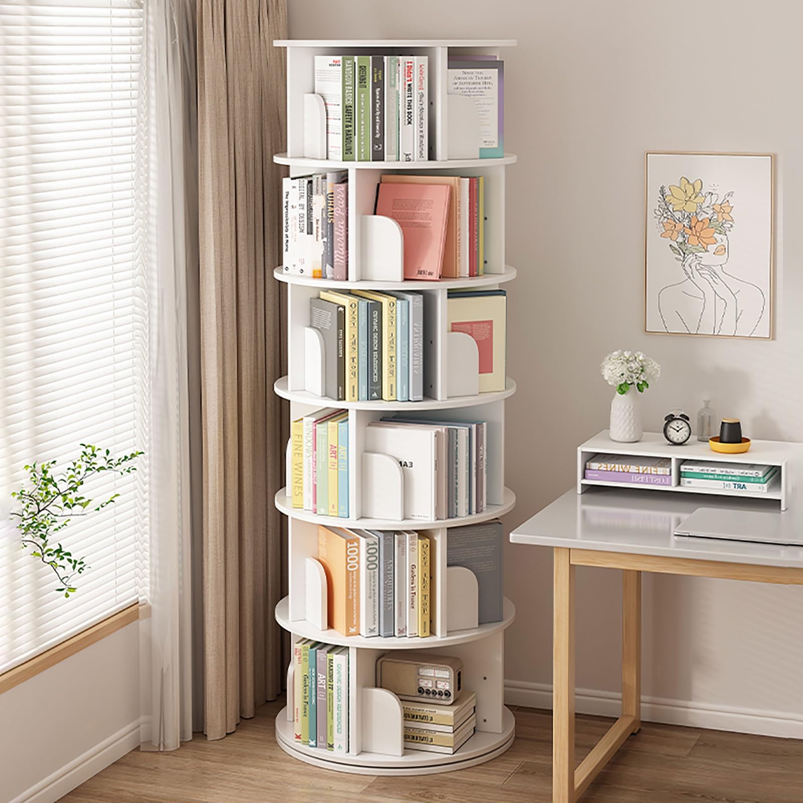 ASerZenith Rotating 360° Bookshelf Multifunctional Vertical Storage Shelf Decorative Office Modern Home Furniture,191Cm