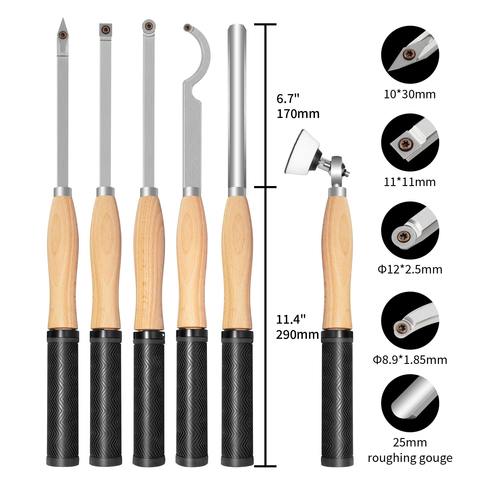 46.5cm Outils de tournage du bois, outils de tournage en carbure en forme de diamant avec ponceuse à bol, pour les amateurs de bois