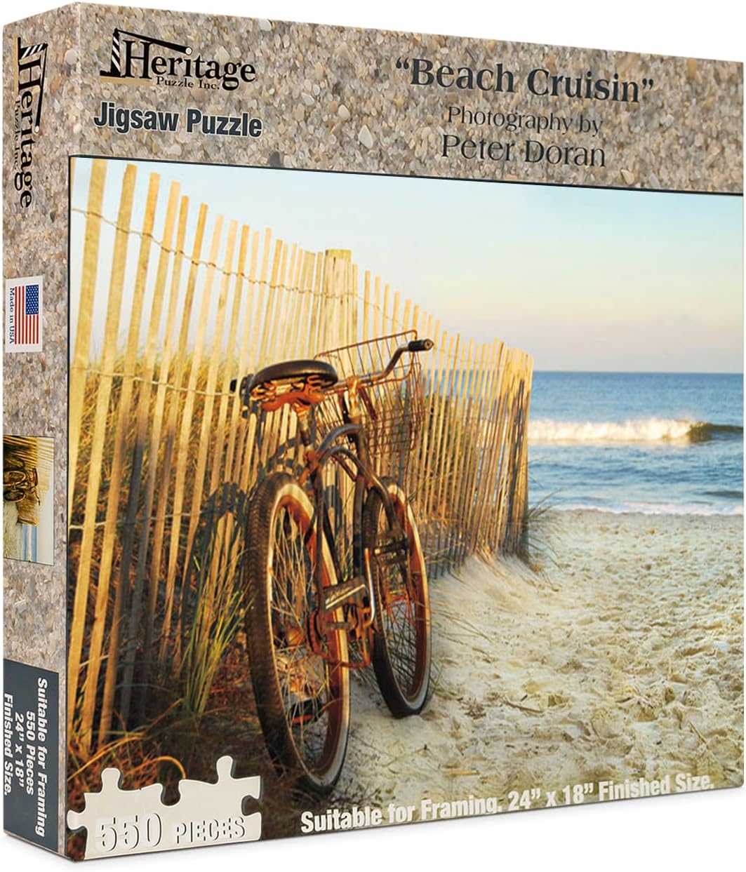Heritage Puzzle - Beach Cruising by Peter Doran 550 Piece Puzzles for Adults - Vintage Bicycle Coastal Scene Jigsaw Puzzles - Frameable Jigsaw Puzzle 18" x 24" Finished Size