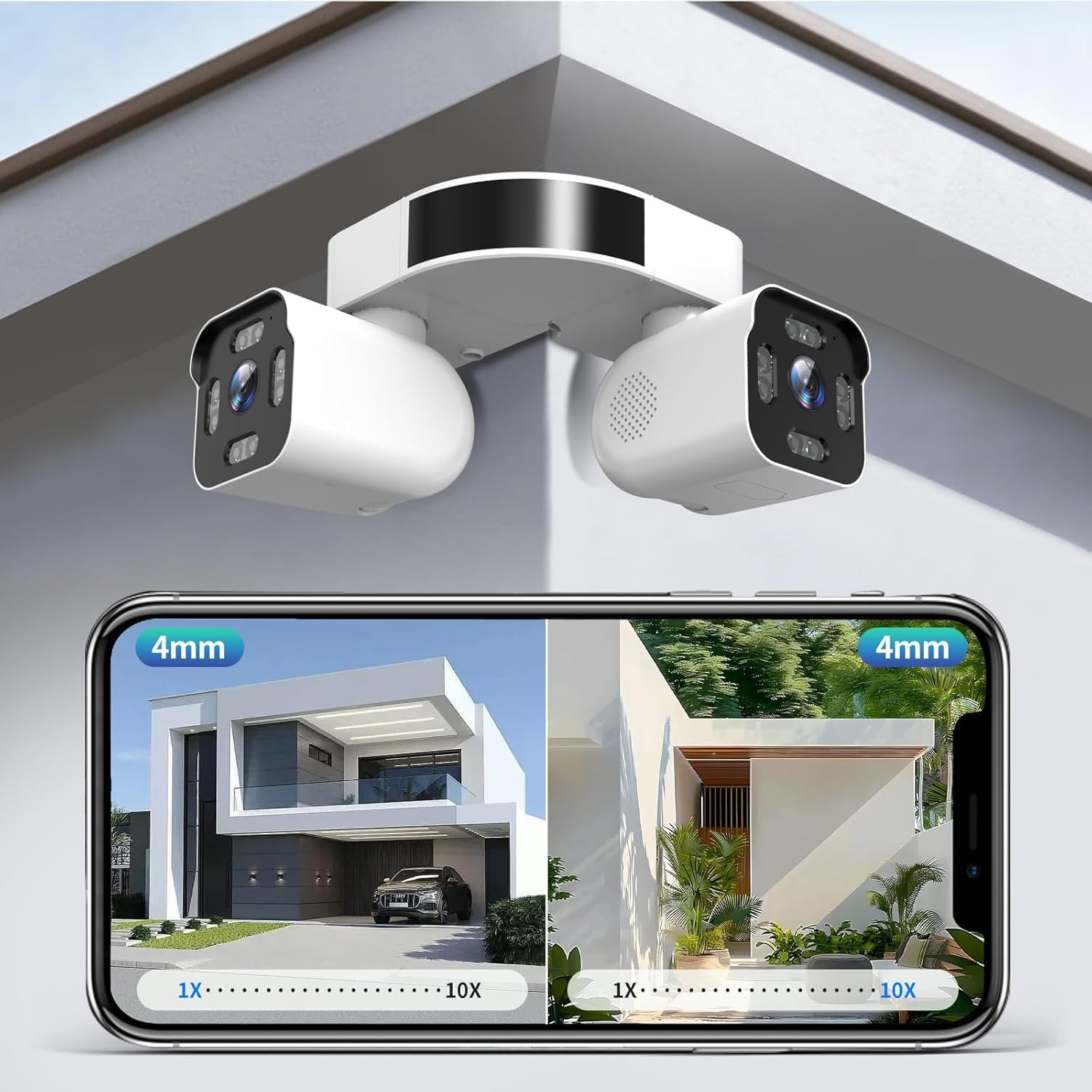 Dual Lens Outdoor Cameras 2.5K/5MP House Cameras Wired Plug-in | Wireless WiFi Camera with Audio and Video,PTZ,Auto Tracking,7/24 Recording,Color Night Vision,Cloud & SD Card Storage.